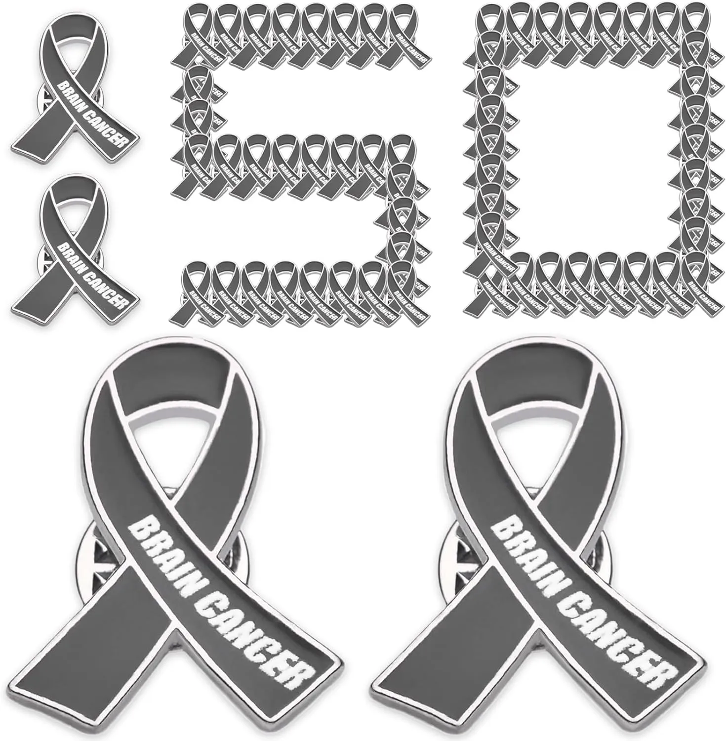 50 Pcs Brain Cancer Awareness Pins Bulk Brain Cancer Ribbon Pin Brain Tumor Pins Grey Cancer Awareness Lapel Pins Brain Cancer Awareness Items Grey Ribbon Awareness Support Pin Brain Tumor Awareness Products Brain Cancer Survivor Gifts