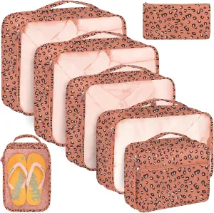 8 Set Packing Cubes for Travel, Travel Luggage Packing Organizers, Travel Accessories Large Toiletries Bag for Clothes Shoes Cosmetics Toiletries (Blue), Coral Leopard
