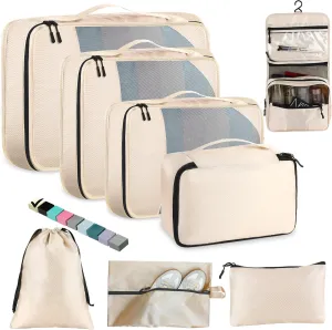 8 Set Packing Cubes for Travel Women Men Kids, Mesh Suitcase Organizer Bags Set for Luggage, 4 Sizes Extra Large, Large, Medium, Small, Travel Camping Essentials Accessories, Beige