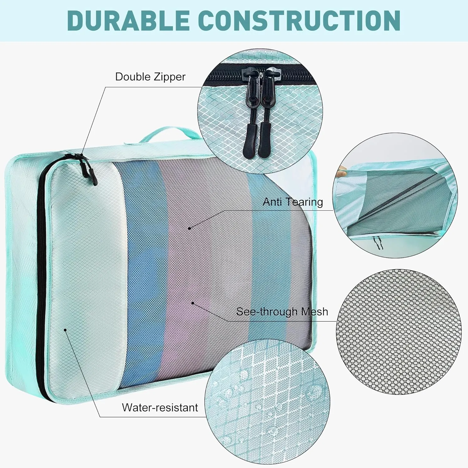 8 Set Packing Cubes for Travel Women Men Kids, Mesh Suitcase Organizer Bags Set for Luggage, 4 Sizes Extra Large, Large, Medium, Small, Travel Camping Essentials Accessories, Lake Blue