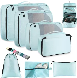 8 Set Packing Cubes for Travel Women Men Kids, Mesh Suitcase Organizer Bags Set for Luggage, 4 Sizes Extra Large, Large, Medium, Small, Travel Camping Essentials Accessories, Lake Blue