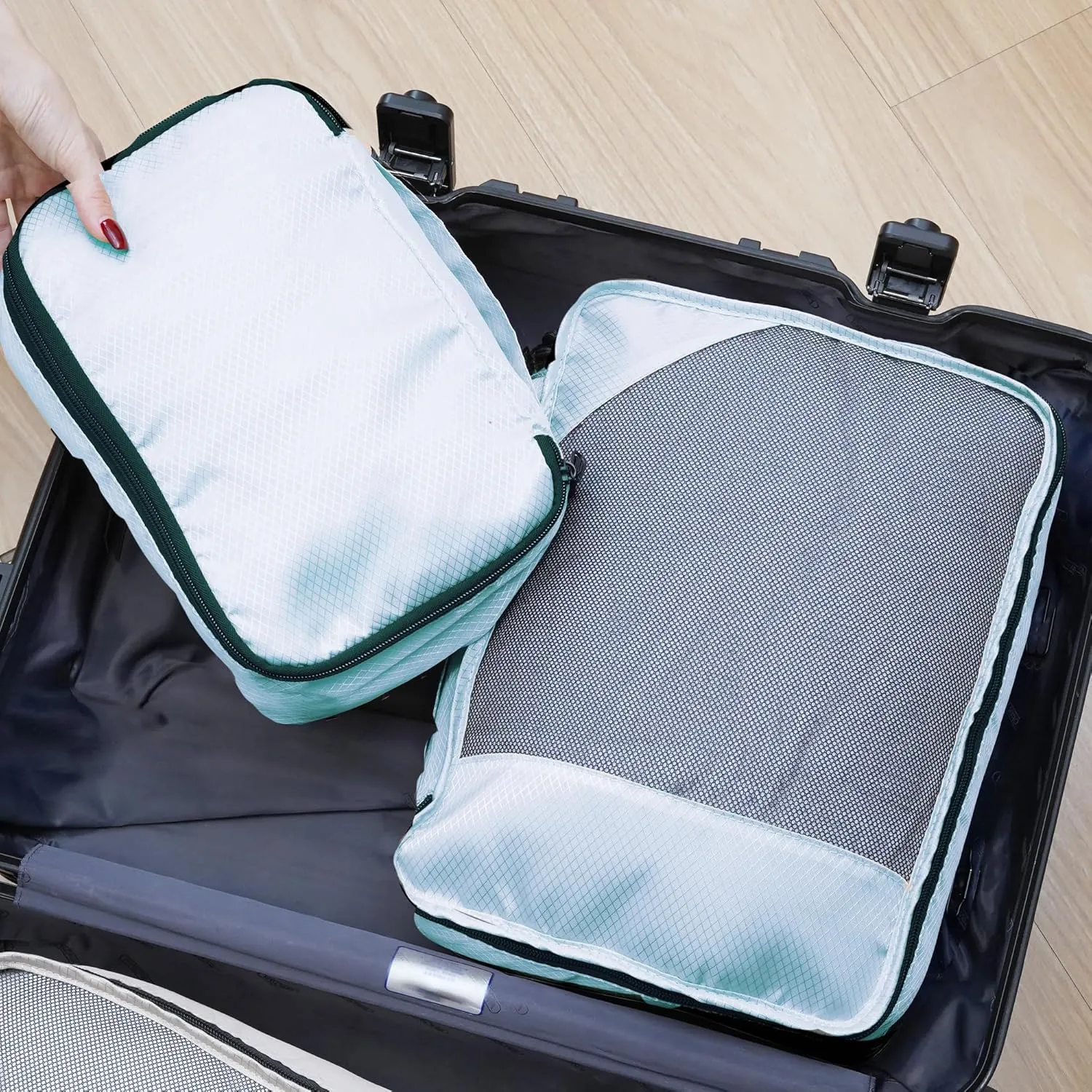 8 Set Packing Cubes for Travel Women Men Kids, Mesh Suitcase Organizer Bags Set for Luggage, 4 Sizes Extra Large, Large, Medium, Small, Travel Camping Essentials Accessories, Lake Blue