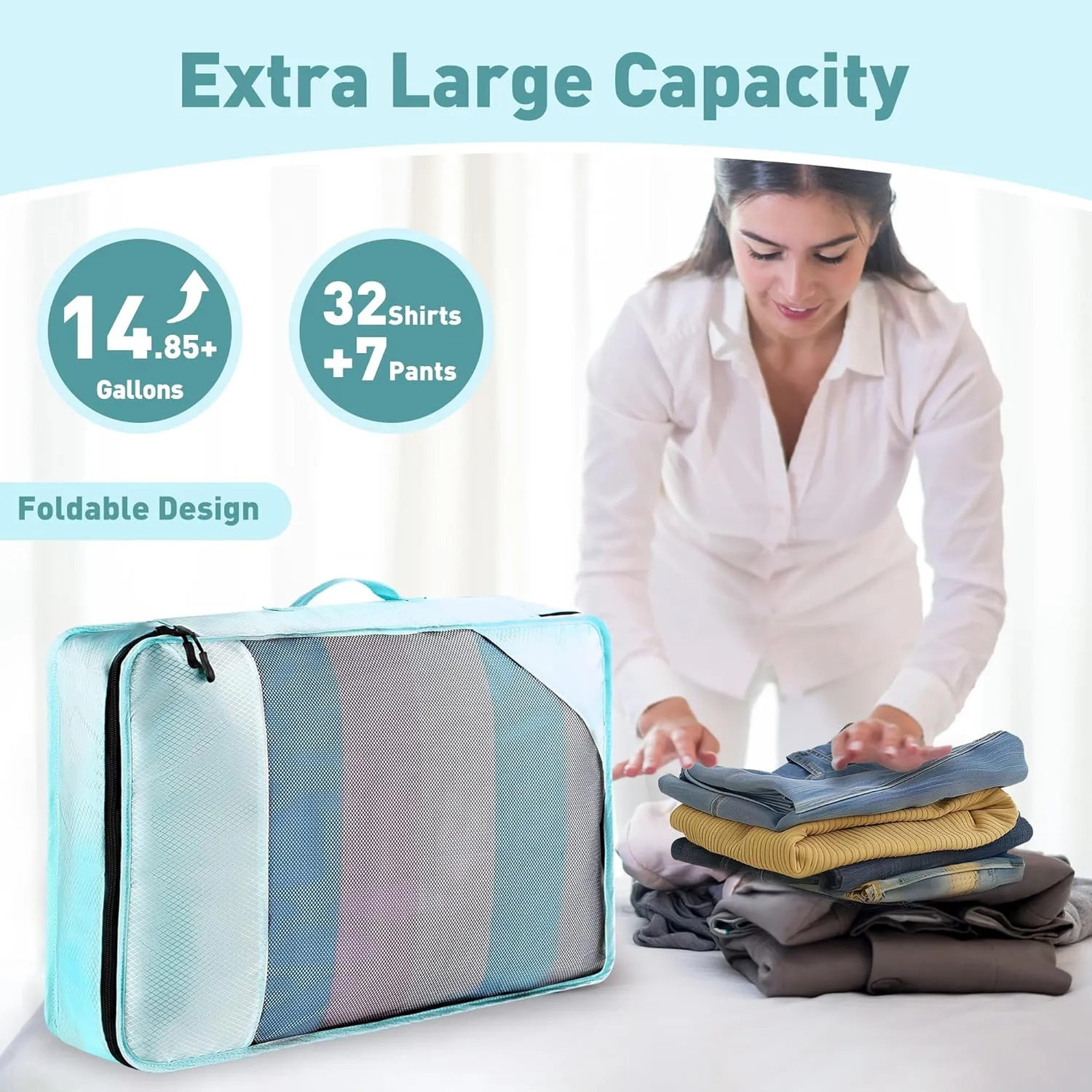 8 Set Packing Cubes for Travel Women Men Kids, Mesh Suitcase Organizer Bags Set for Luggage, 4 Sizes Extra Large, Large, Medium, Small, Travel Camping Essentials Accessories, Lake Blue
