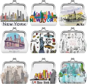 9 Pcs New York Souvenir Coin Purse Bulk for Women NYC Souvenirs Gifts Change Wallet City Travel Vintage Kiss Lock Change Purses Bulk for Ladies Women Mother Teacher