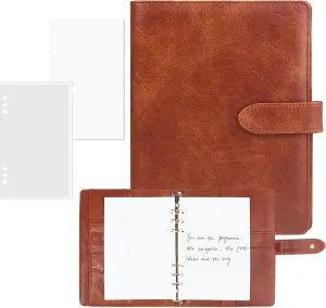 A5 Binder 6 Ring, PU Leather Refillable Notebook with Blank Loose Leaf Paper, Filler Paper, Loose Leaf Personal Planner Budget Binder with Magnetic Buckle Closure