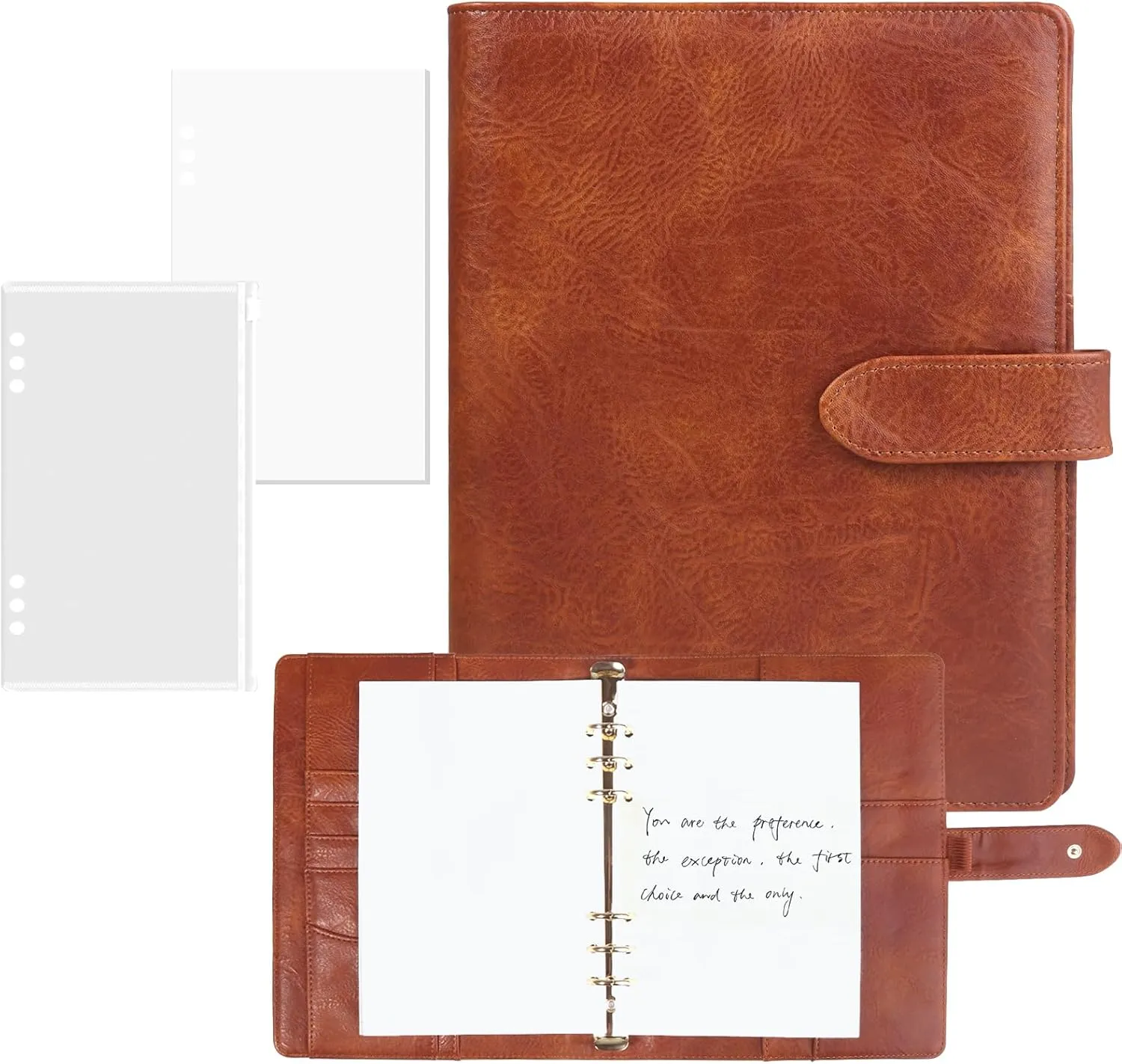 A5 Binder 6 Ring, PU Leather Refillable Notebook with Blank Loose Leaf Paper, Filler Paper, Loose Leaf Personal Planner Budget Binder with Magnetic Buckle Closure