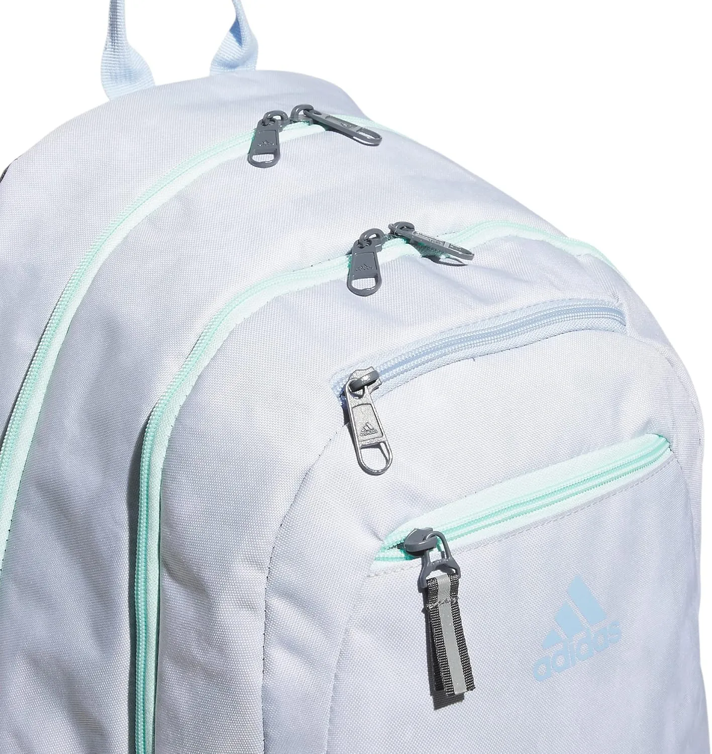 adidas Unisex Foundation Backpack for Laptop, Book Sleeve, Large Durable Athletic Gym Bag, Stone Wash White/Blue Dawn/Semi Flash Aqua Blue, One Size