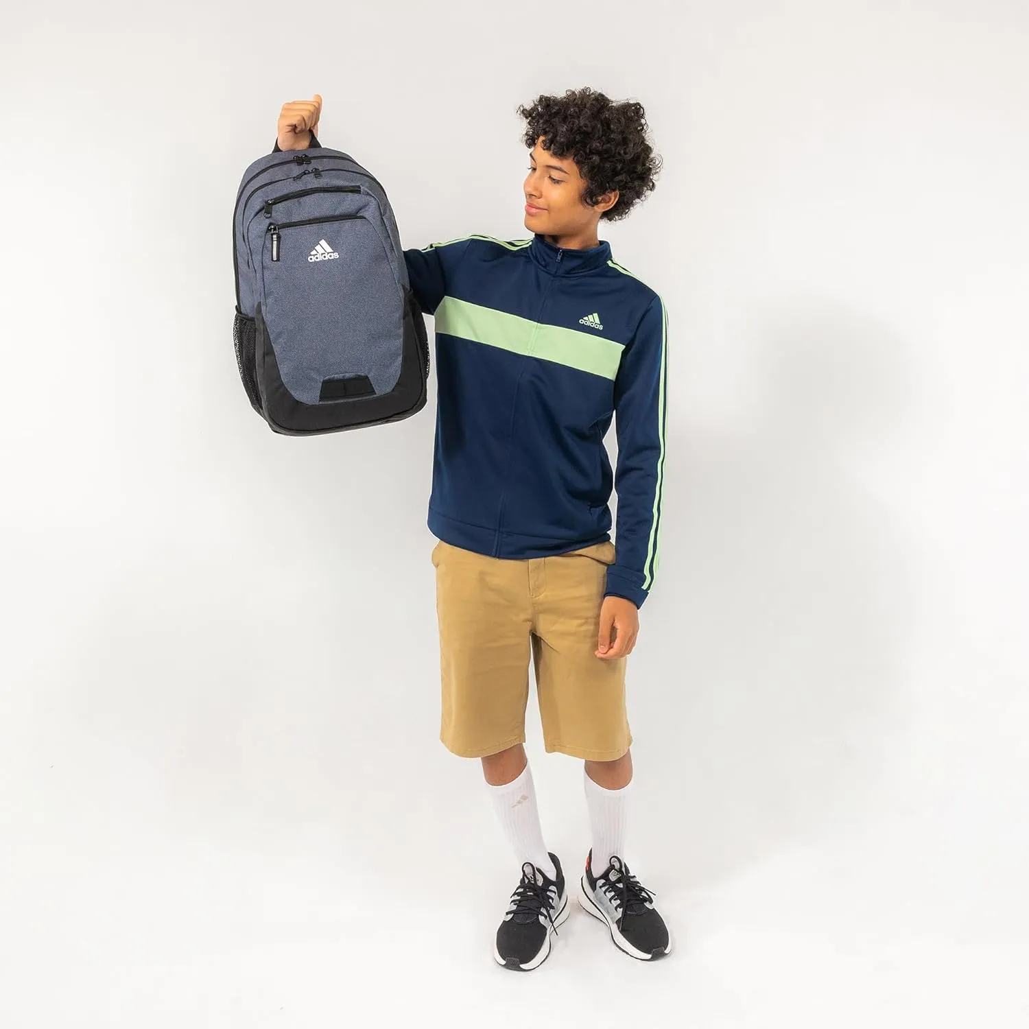 adidas Unisex Foundation Backpack for Laptop, Book Sleeve, Large Durable Athletic Gym Bag, Stone Wash White/Blue Dawn/Semi Flash Aqua Blue, One Size