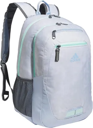 adidas Unisex Foundation Backpack for Laptop, Book Sleeve, Large Durable Athletic Gym Bag, Stone Wash White/Blue Dawn/Semi Flash Aqua Blue, One Size