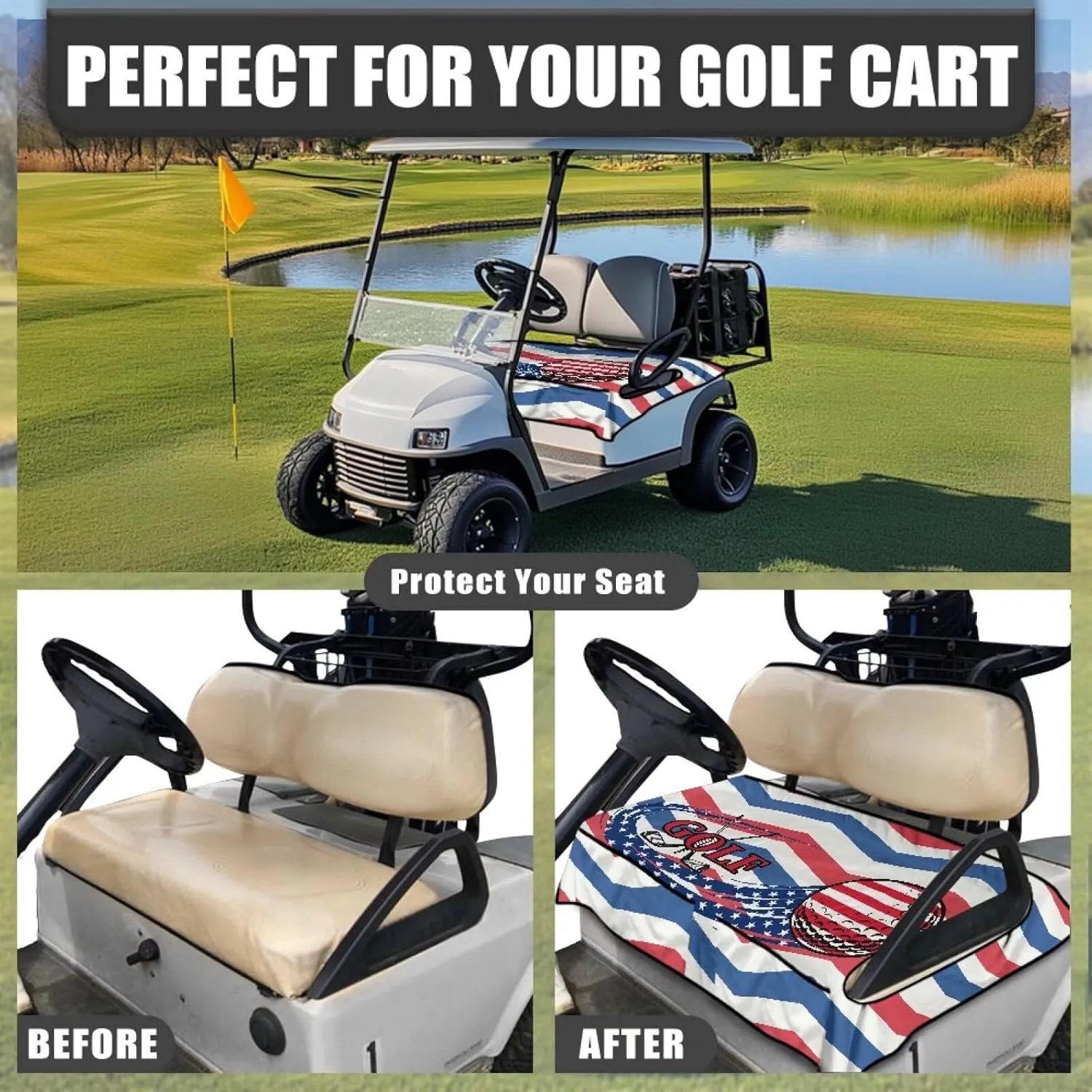 AFPANQZ Golf Cart Seat Cover with Pockets Cozy Universal Fit Most Golf Car Golf Cart Seat Blanket/Cover/Towel