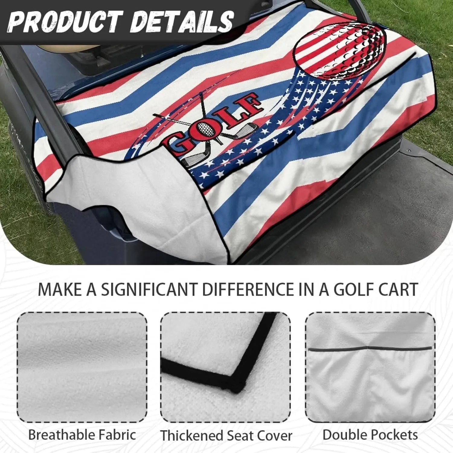 AFPANQZ Golf Cart Seat Cover with Pockets Cozy Universal Fit Most Golf Car Golf Cart Seat Blanket/Cover/Towel