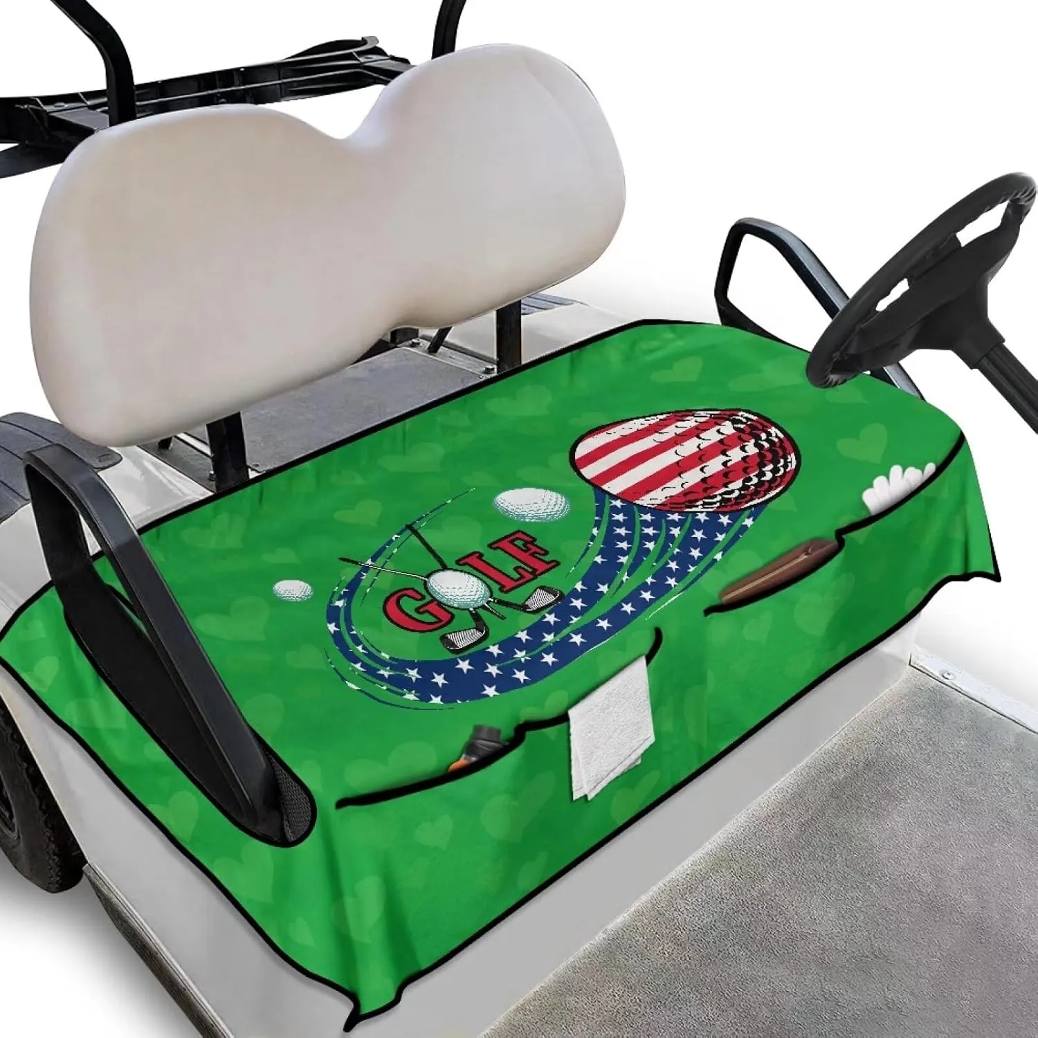 AFPANQZ Golf Cart Seat Cover with Pockets Cozy Universal Golf Cart Towels Fits Front and Back Seat of Club Cars