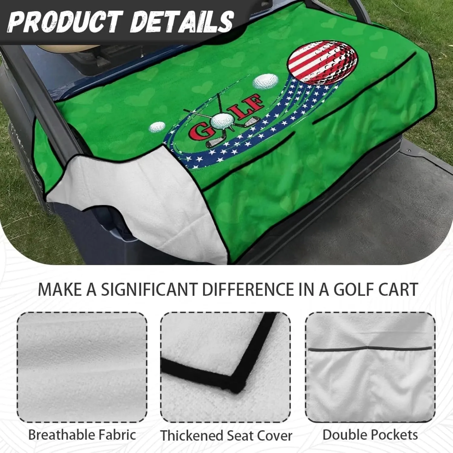AFPANQZ Golf Cart Seat Cover with Pockets Cozy Universal Golf Cart Towels Fits Front and Back Seat of Club Cars