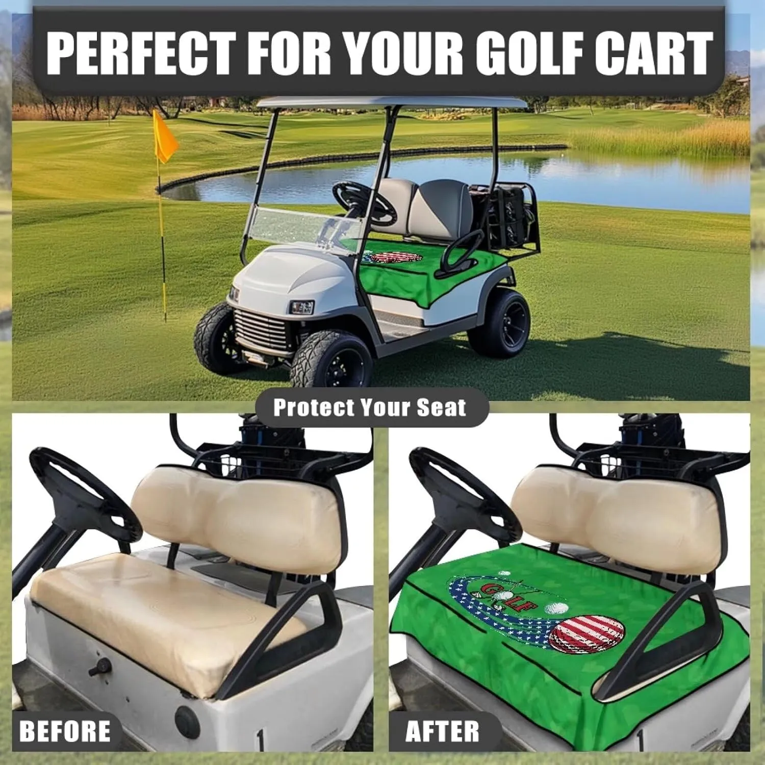 AFPANQZ Golf Cart Seat Cover with Pockets Cozy Universal Golf Cart Towels Fits Front and Back Seat of Club Cars