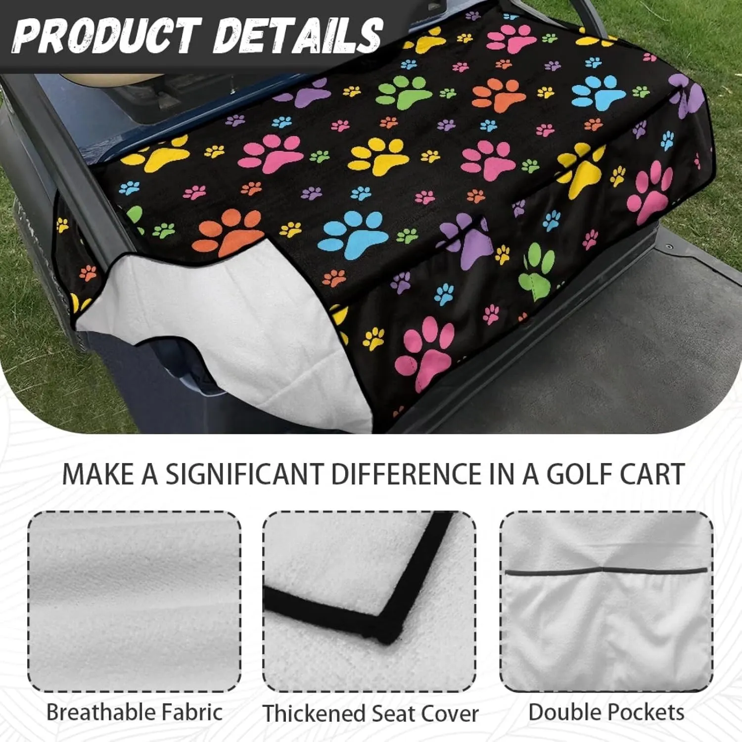 AFPANQZ Golf Cart Seat Cover with Pockets Cozy Universal Golf Cart Towels Fits Front and Back Seat of Club Cars