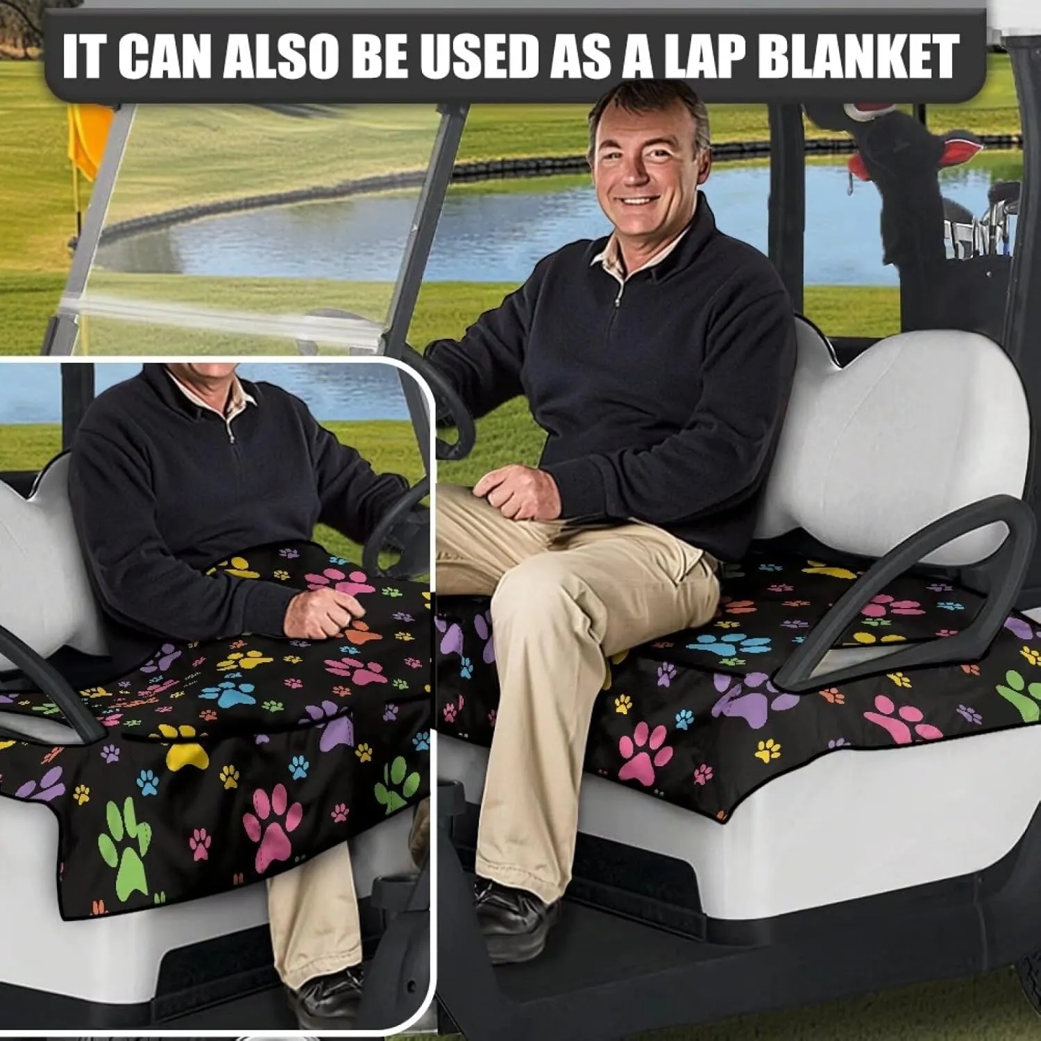 AFPANQZ Golf Cart Seat Cover with Pockets Cozy Universal Golf Cart Towels Fits Front and Back Seat of Club Cars