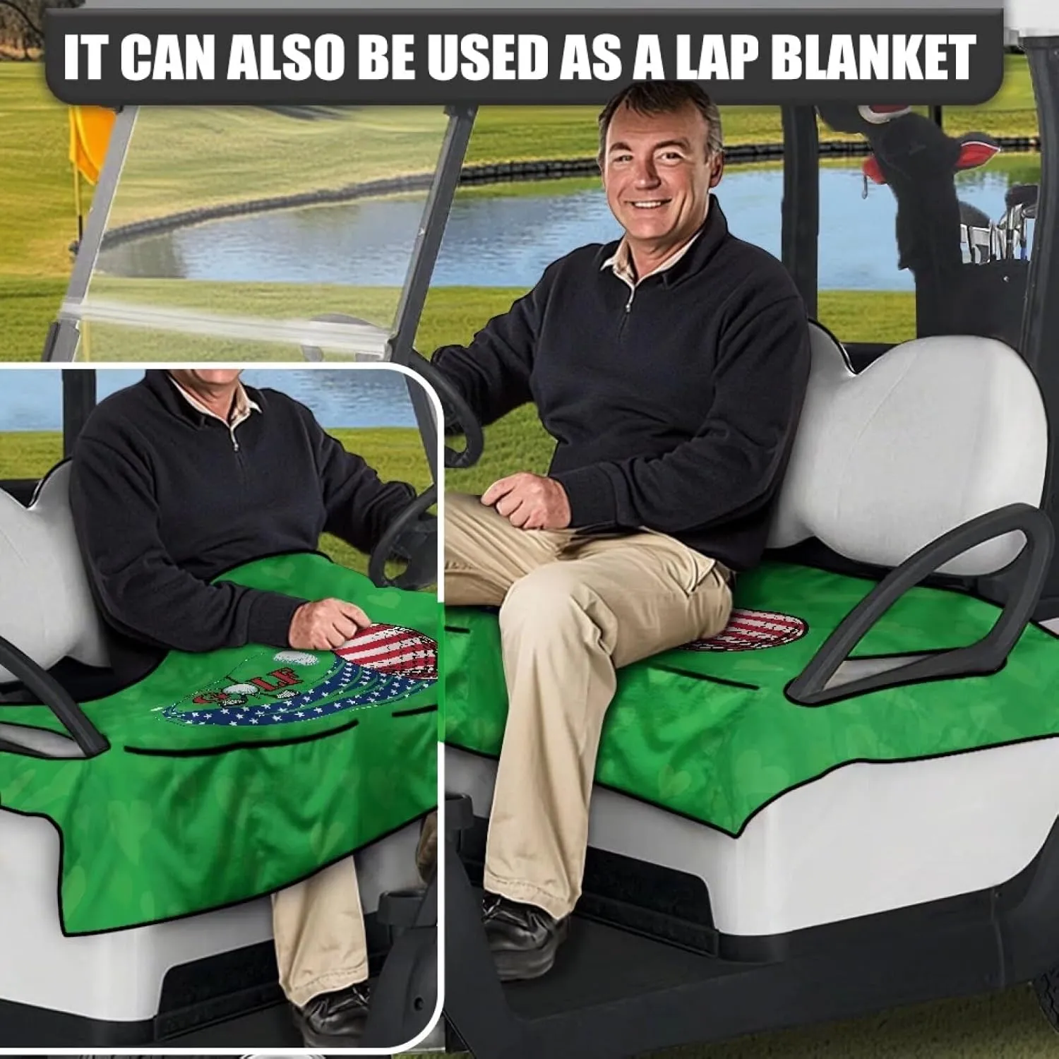 AFPANQZ Golf Cart Seat Cover with Pockets Cozy Universal Golf Cart Towels Fits Front and Back Seat of Club Cars
