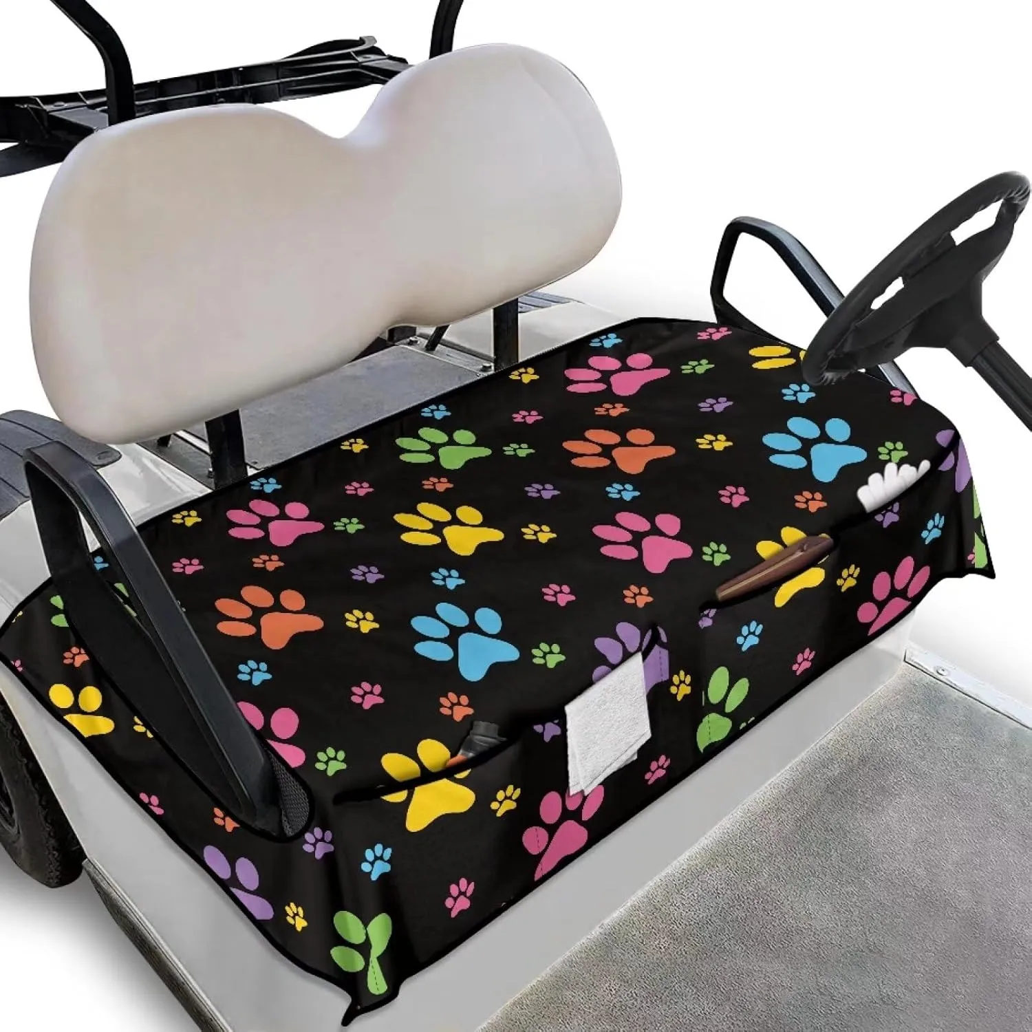 AFPANQZ Golf Cart Seat Cover with Pockets Cozy Universal Golf Cart Towels Fits Front and Back Seat of Club Cars
