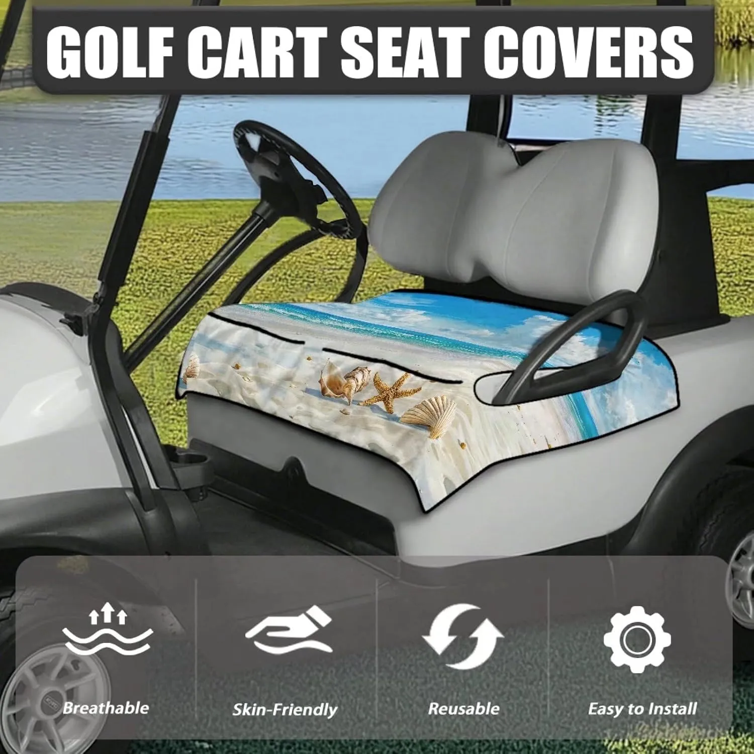 AFPANQZ Golf Cart Seat Cover with Pockets Easy to Install Universal Cushion Cover for Club Car with Armrests