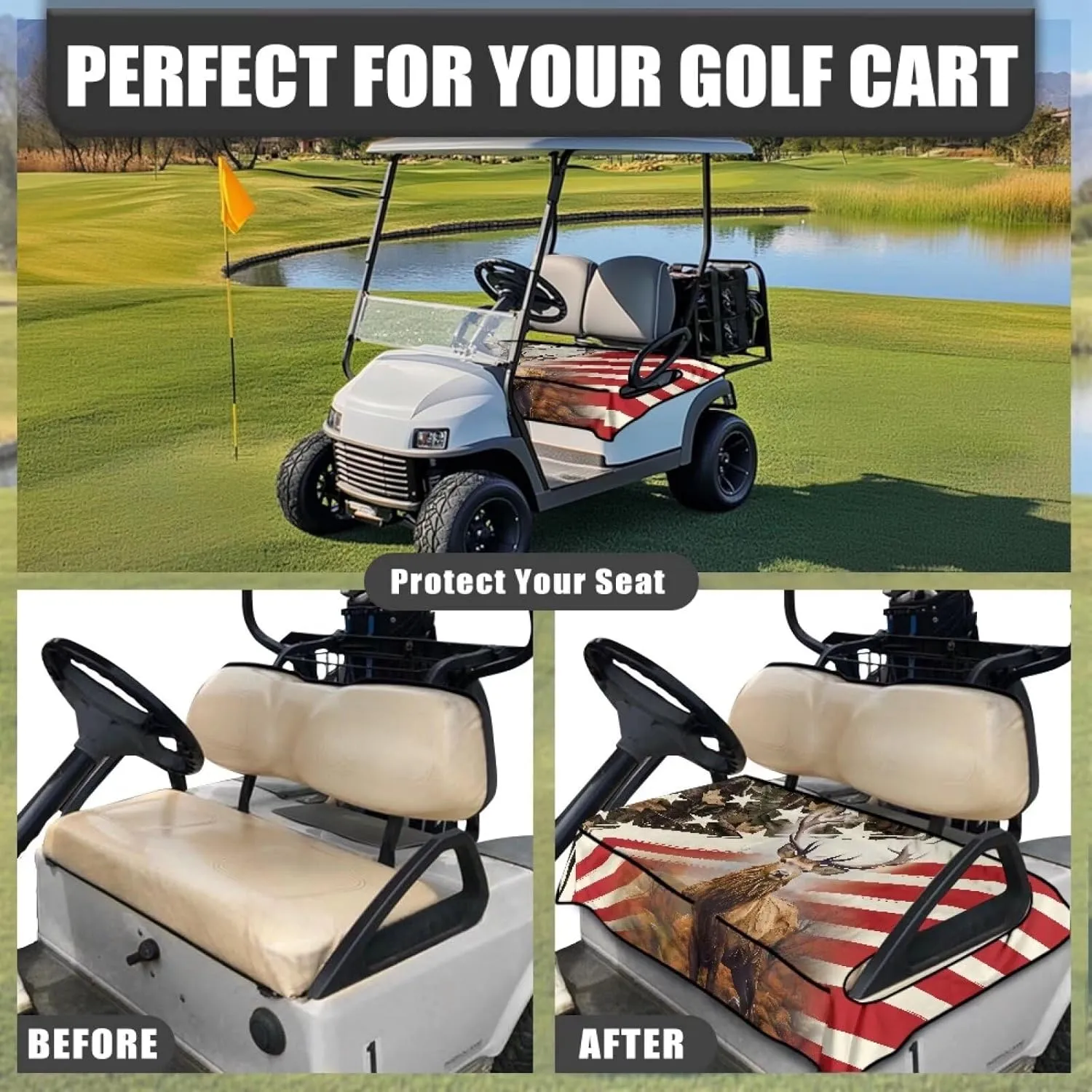 AFPANQZ Golf Cart Seat Cover with Pockets Easy to Install Universal Cushion Cover for Club Car with Armrests