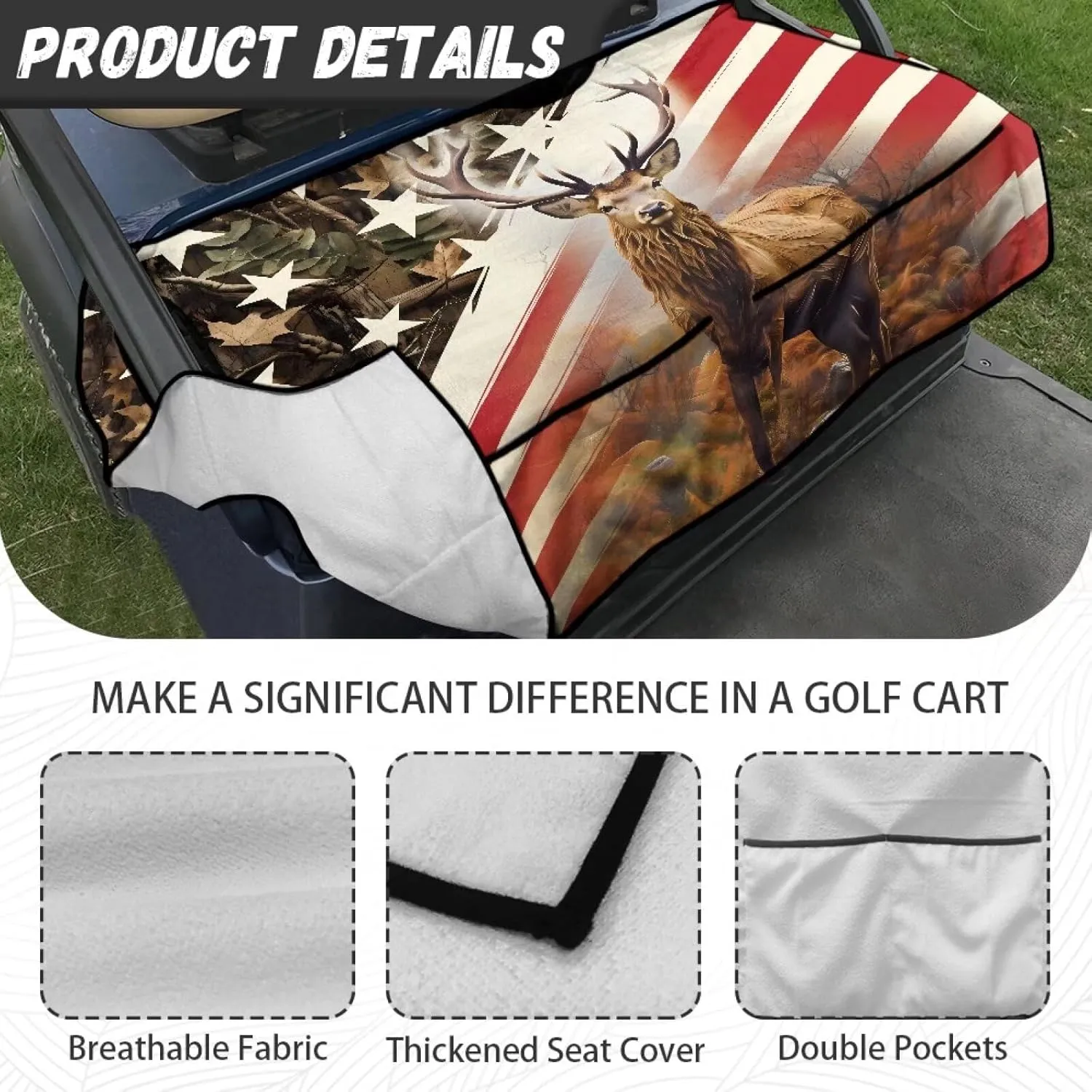 AFPANQZ Golf Cart Seat Cover with Pockets Easy to Install Universal Cushion Cover for Club Car with Armrests