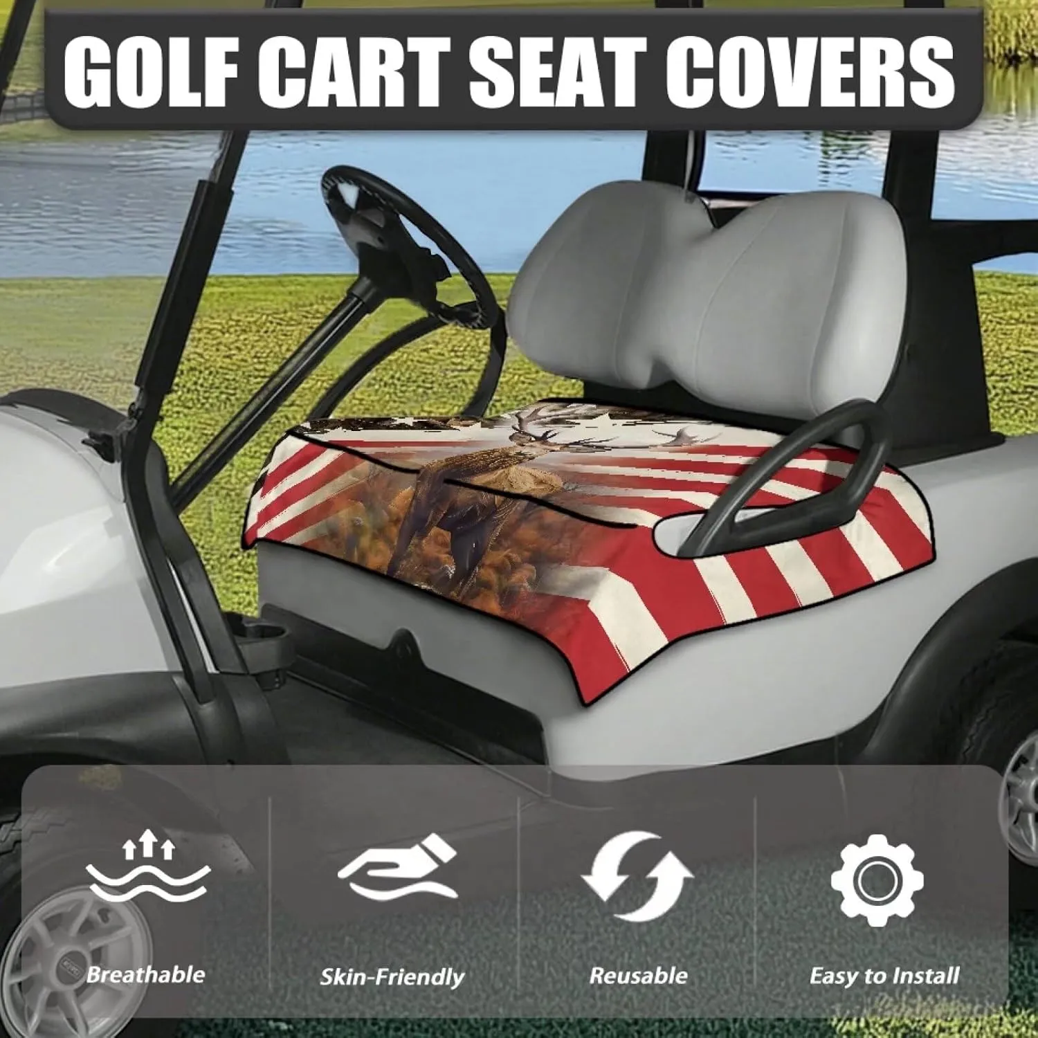 AFPANQZ Golf Cart Seat Cover with Pockets Easy to Install Universal Cushion Cover for Club Car with Armrests