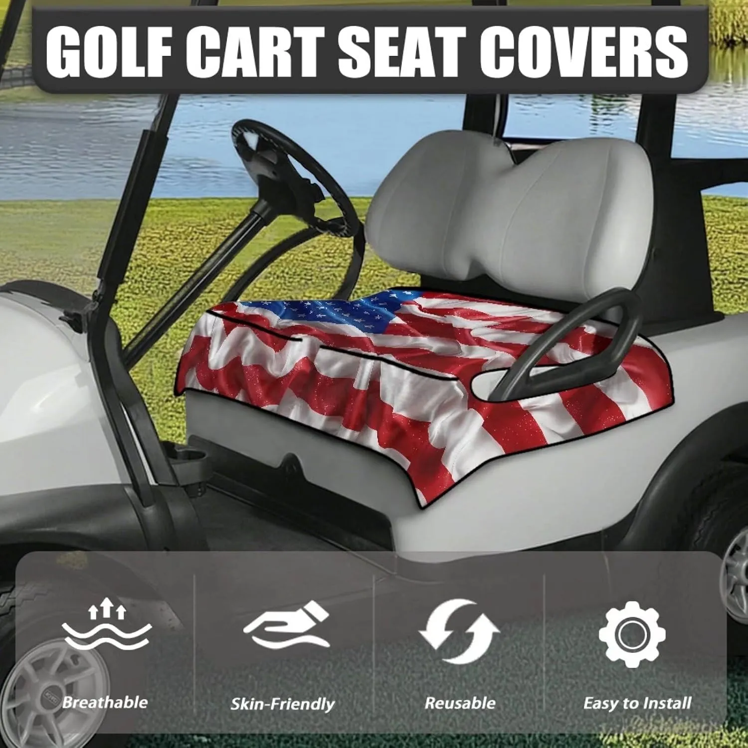 AFPANQZ Golf Cart Seat Cover with Pockets Easy to Install Universal Cushion Cover for Club Car with Armrests