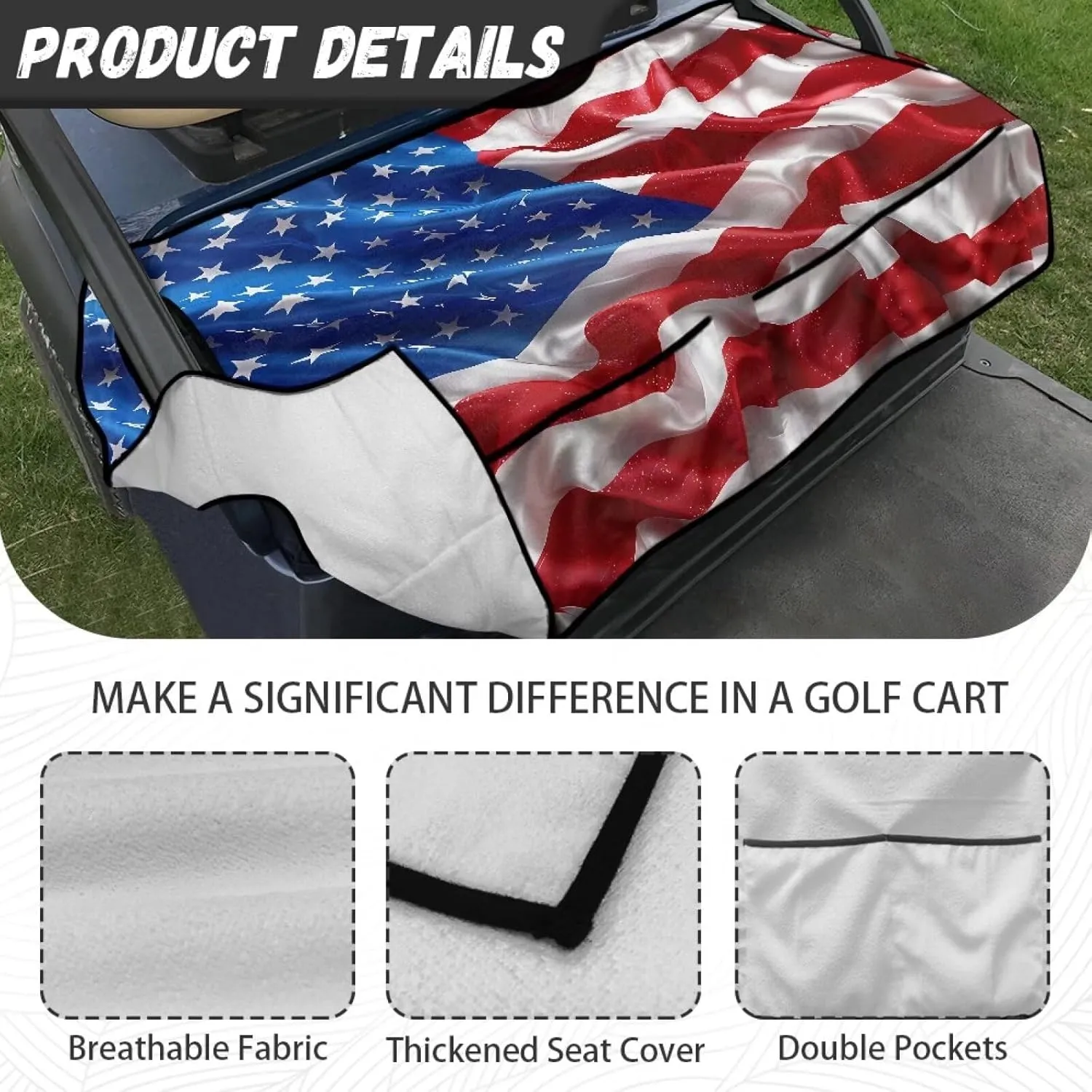 AFPANQZ Golf Cart Seat Cover with Pockets Easy to Install Universal Cushion Cover for Club Car with Armrests