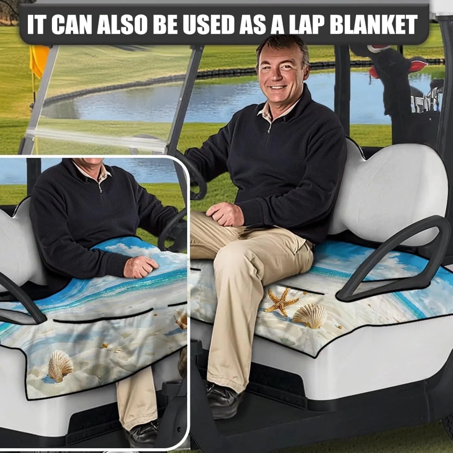 AFPANQZ Golf Cart Seat Cover with Pockets Easy to Install Universal Cushion Cover for Club Car with Armrests