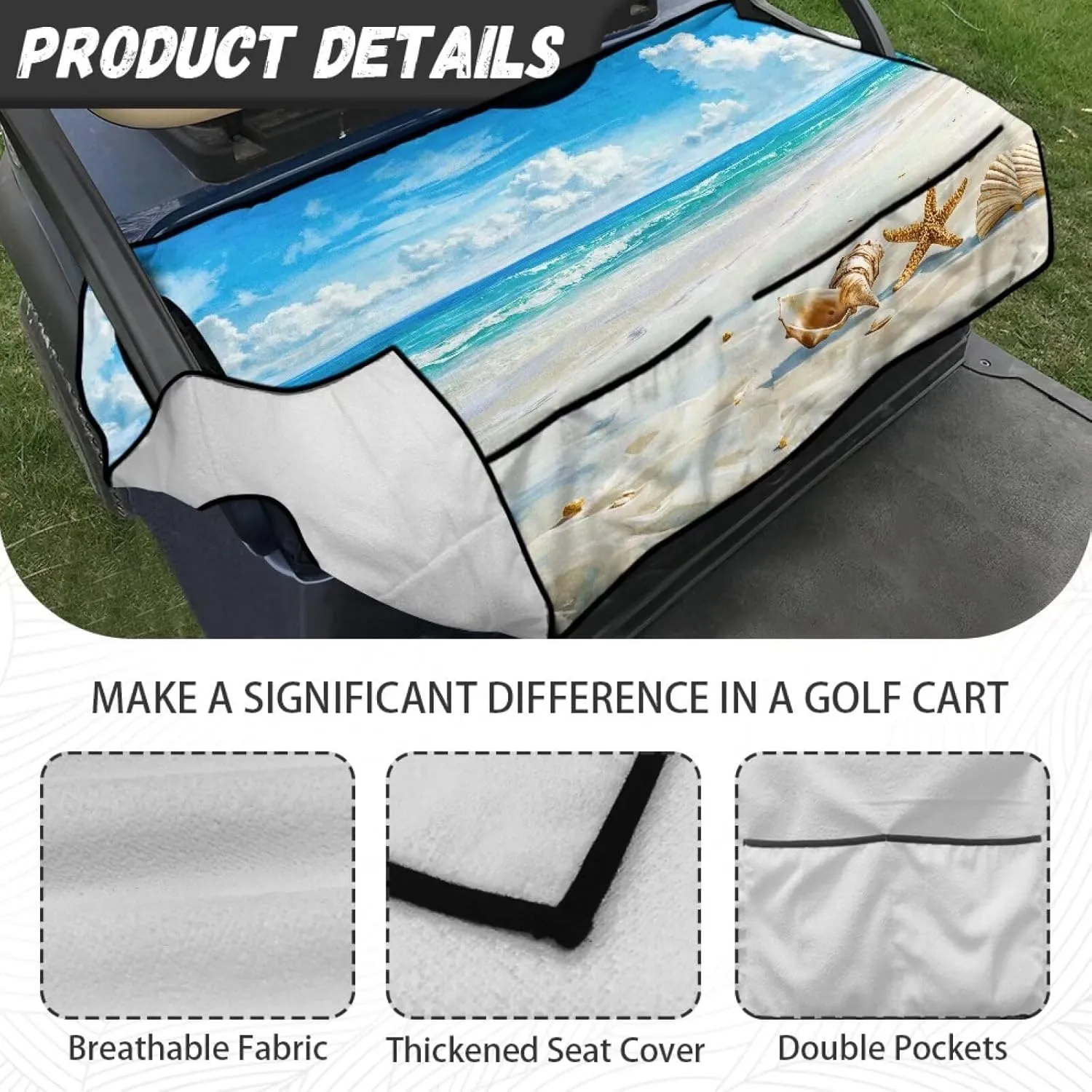 AFPANQZ Golf Cart Seat Cover with Pockets Easy to Install Universal Cushion Cover for Club Car with Armrests