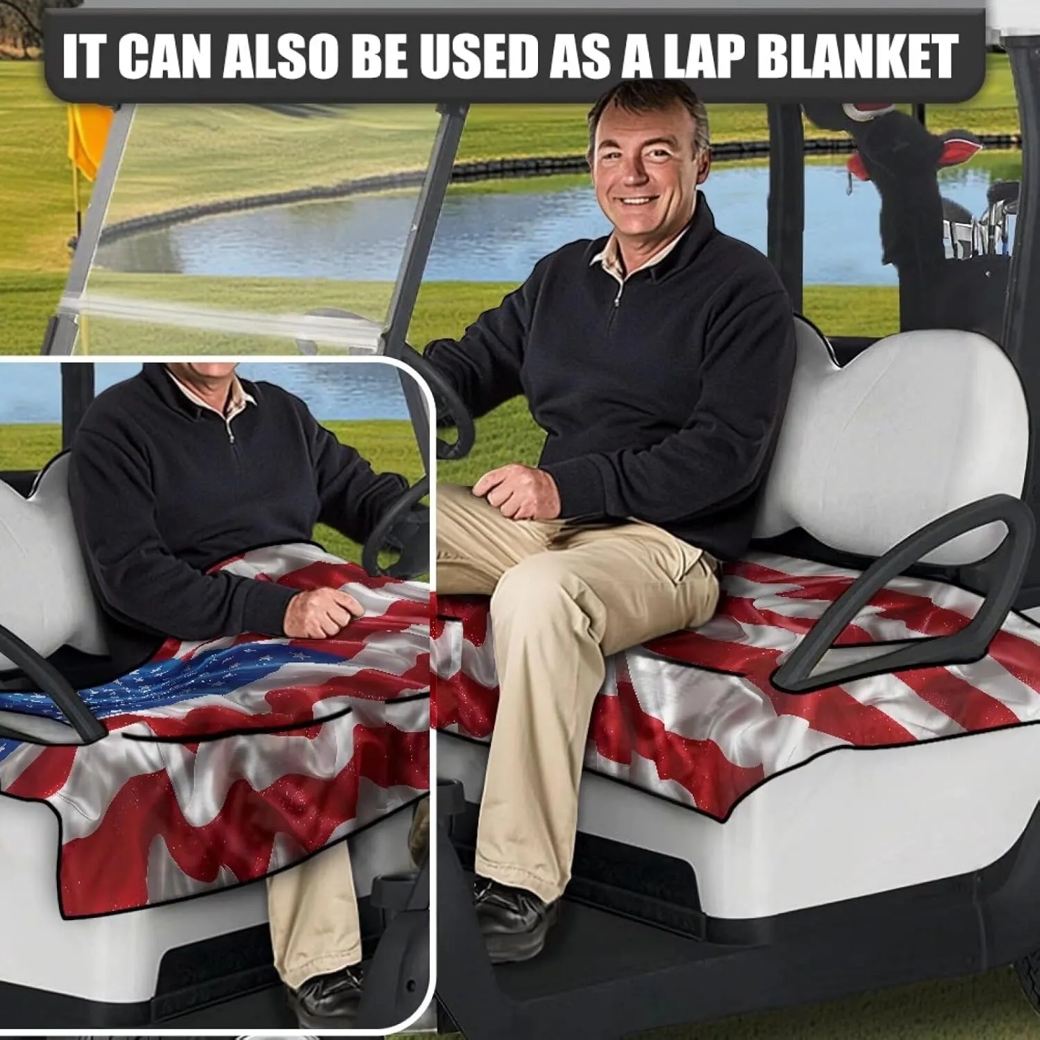 AFPANQZ Golf Cart Seat Cover with Pockets Easy to Install Universal Cushion Cover for Club Car with Armrests
