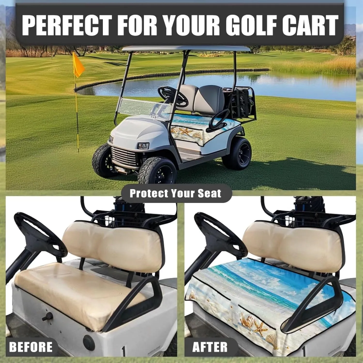 AFPANQZ Golf Cart Seat Cover with Pockets Easy to Install Universal Cushion Cover for Club Car with Armrests