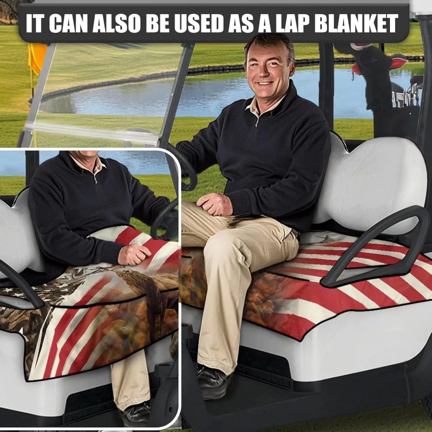 AFPANQZ Golf Cart Seat Cover with Pockets Easy to Install Universal Cushion Cover for Club Car with Armrests