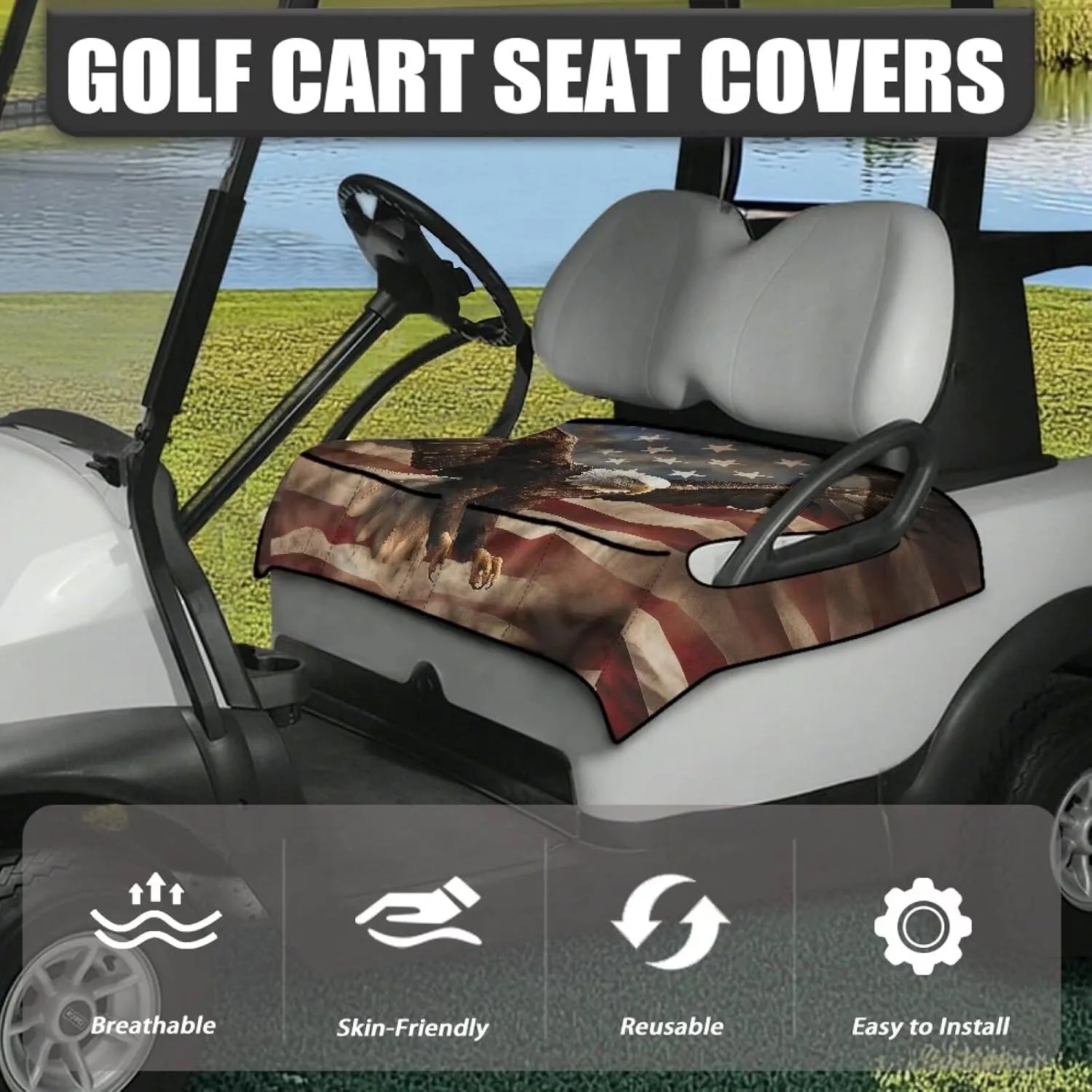 AFPANQZ Golf Cart Seat Cover with Pockets Golf Cart Seat Protecter Easy to Install Stay Cool Golf Cart Protect Cover