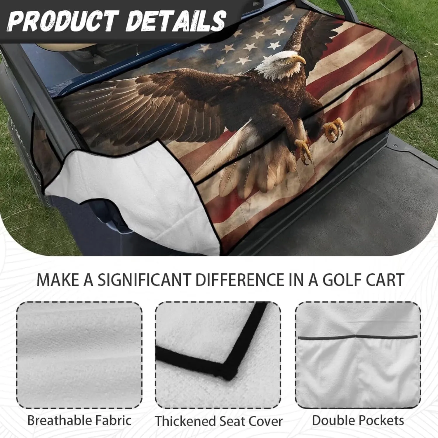 AFPANQZ Golf Cart Seat Cover with Pockets Golf Cart Seat Protecter Easy to Install Stay Cool Golf Cart Protect Cover