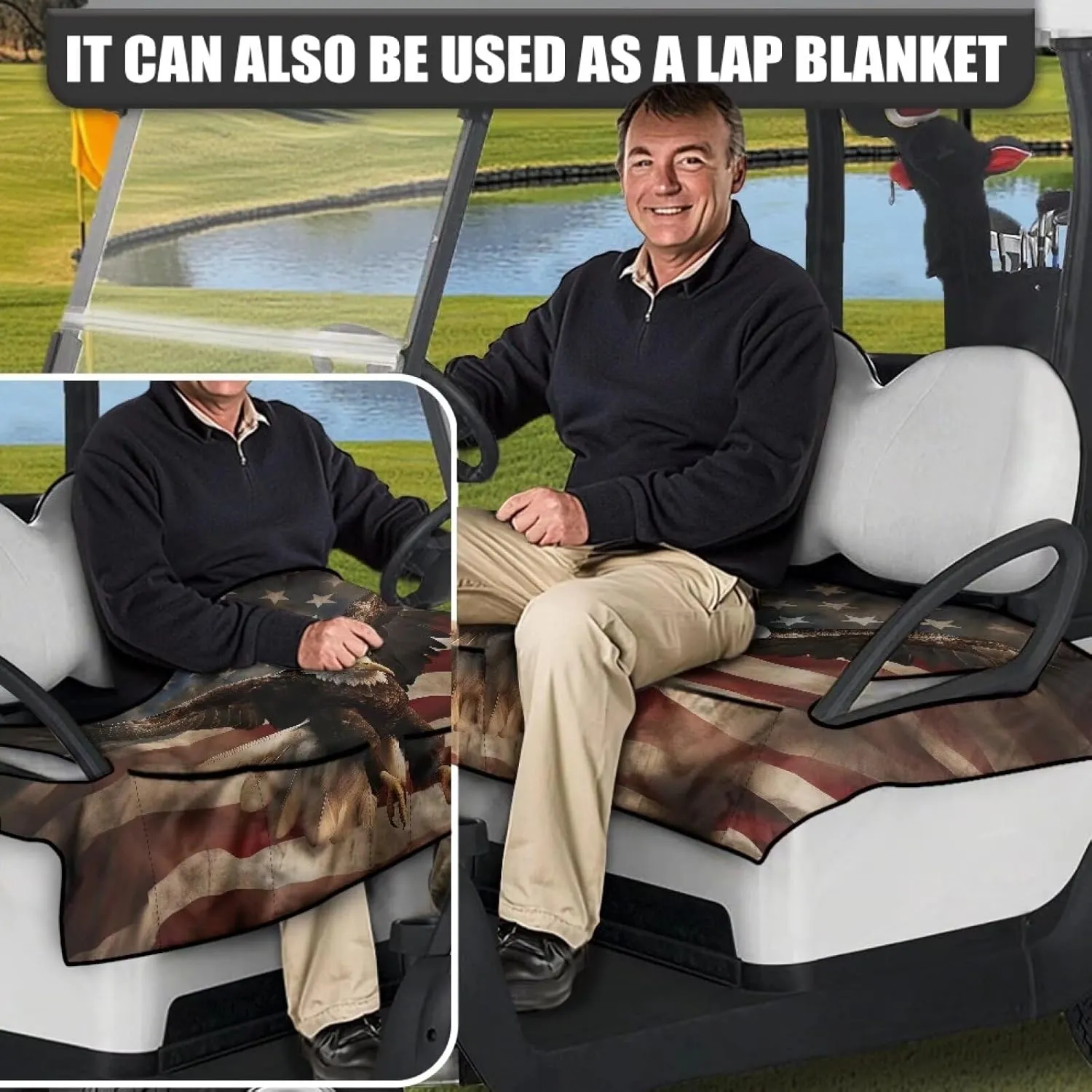 AFPANQZ Golf Cart Seat Cover with Pockets Golf Cart Seat Protecter Easy to Install Stay Cool Golf Cart Protect Cover