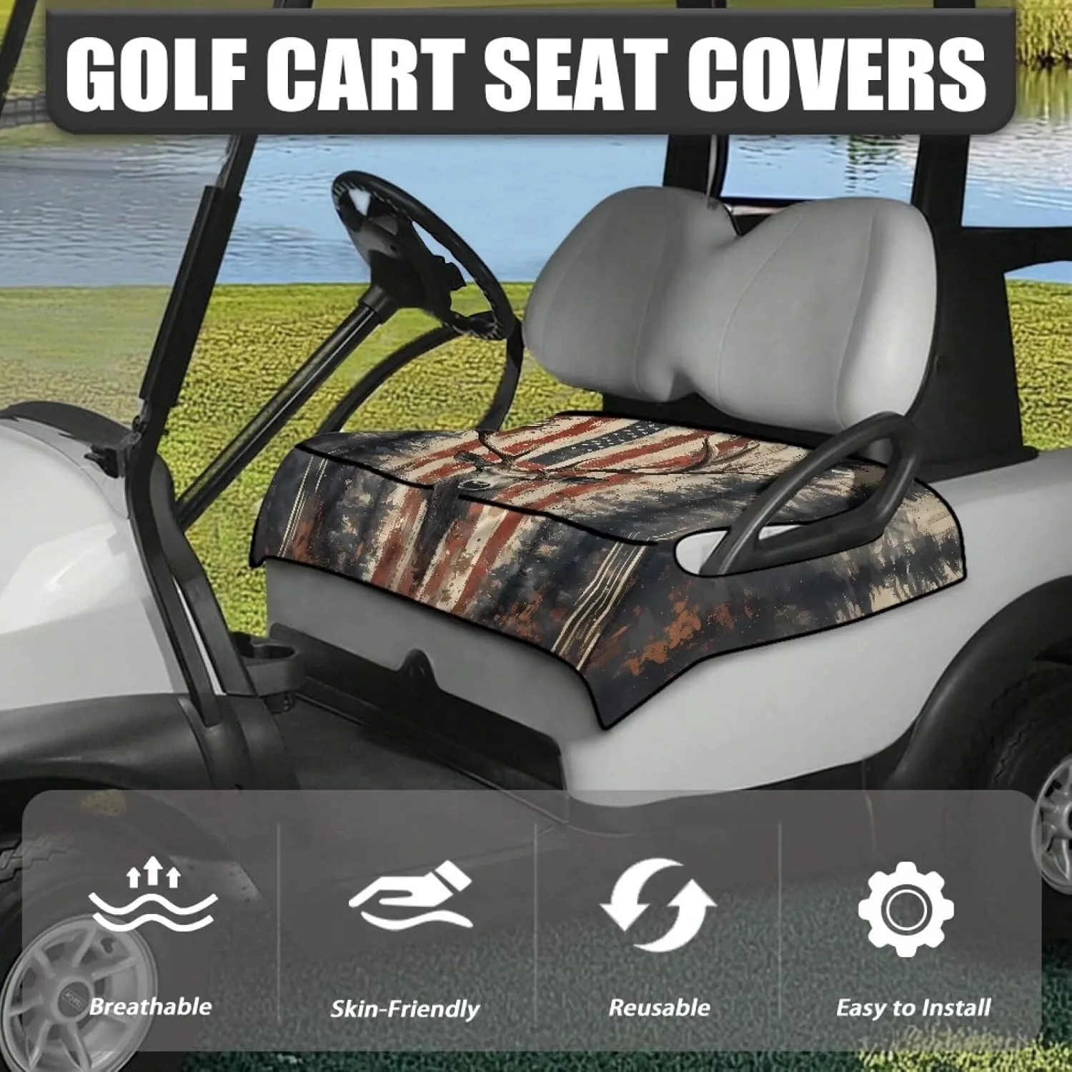 AFPANQZ Golf Cart Seat Cover with Pockets Universal Lightweight Microfiber Golf Cart Seat Blanket Washable Golf Cushion