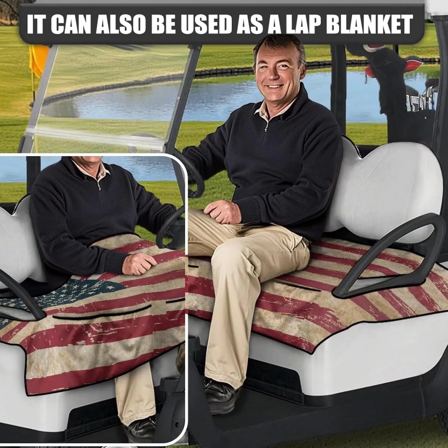 AFPANQZ Golf Cart Seat Cover with Pockets Universal Lightweight Microfiber Golf Cart Seat Blanket Washable Golf Cushion