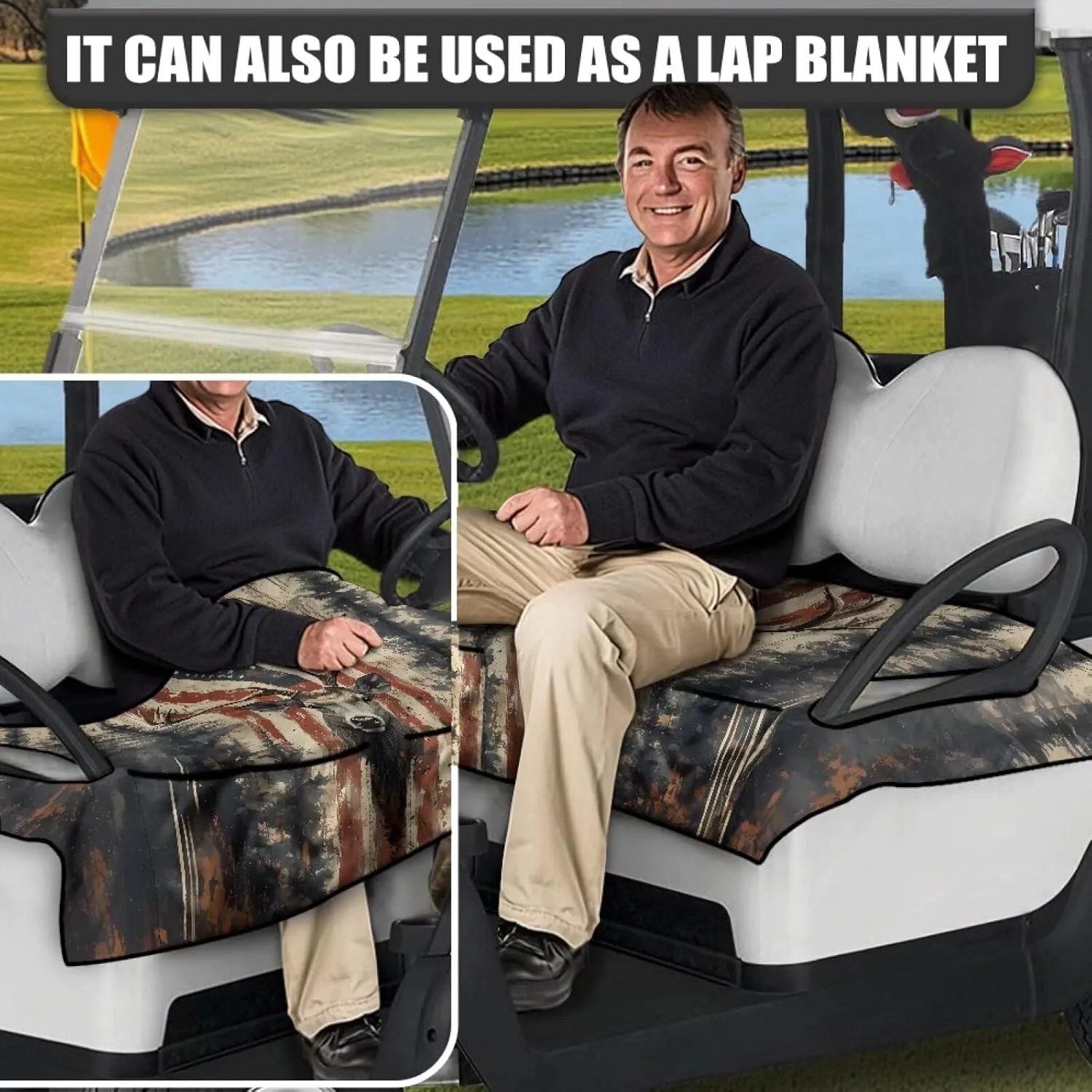 AFPANQZ Golf Cart Seat Cover with Pockets Universal Lightweight Microfiber Golf Cart Seat Blanket Washable Golf Cushion