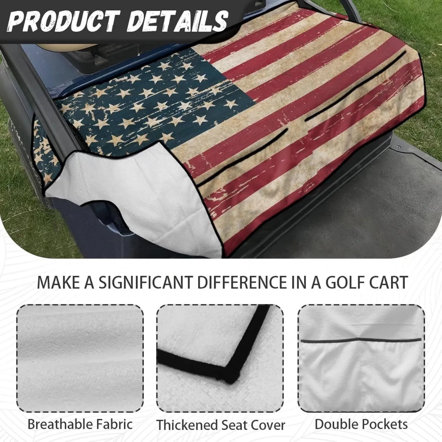 AFPANQZ Golf Cart Seat Cover with Pockets Universal Lightweight Microfiber Golf Cart Seat Blanket Washable Golf Cushion