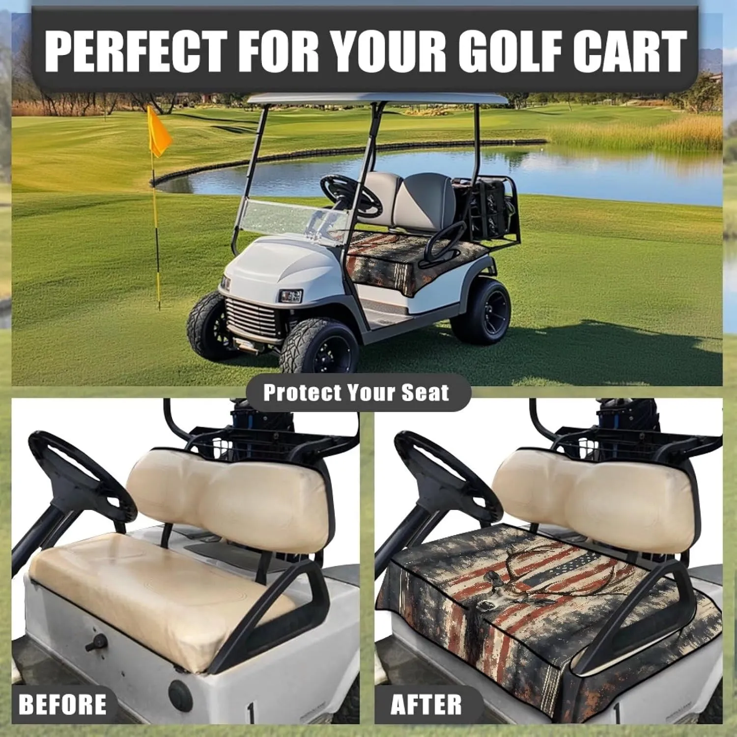 AFPANQZ Golf Cart Seat Cover with Pockets Universal Lightweight Microfiber Golf Cart Seat Blanket Washable Golf Cushion