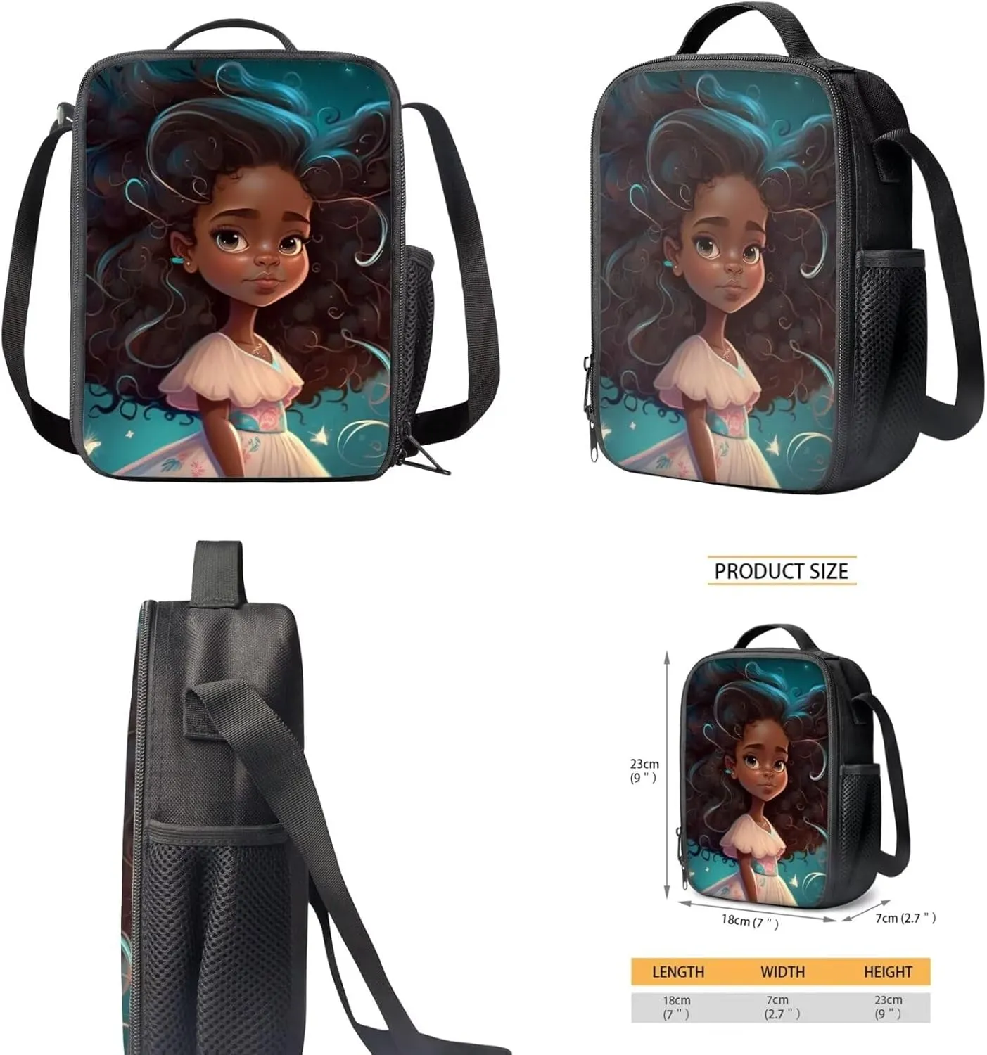 African Girl Girls Backpacks Ages 6-8 with Lunchbox Kids Backpack Set for Girls School Backpack for Kids Preschool Kindergarten Elementary School Bookbag with Water Bottle Holder 4 in 1 Set