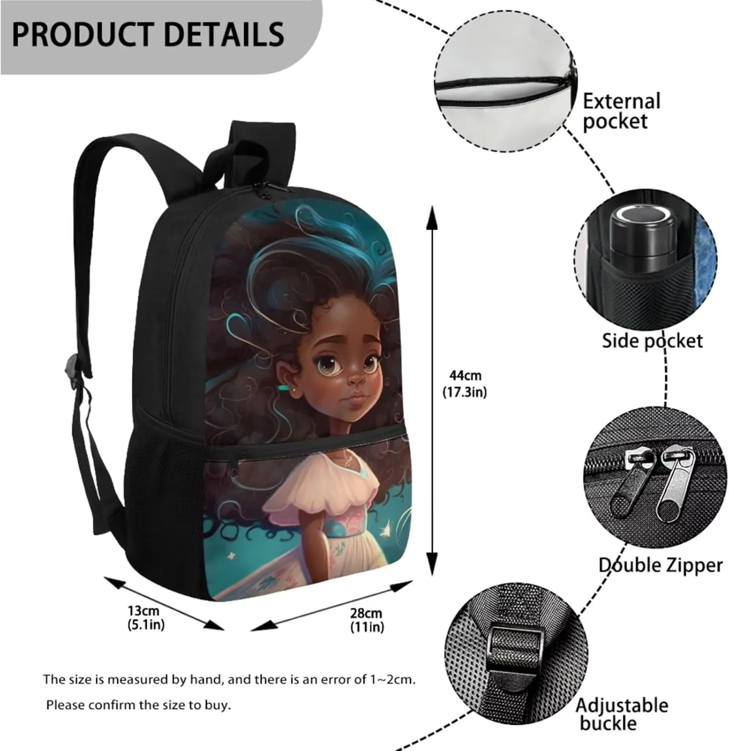 African Girl Girls Backpacks Ages 6-8 with Lunchbox Kids Backpack Set for Girls School Backpack for Kids Preschool Kindergarten Elementary School Bookbag with Water Bottle Holder 4 in 1 Set