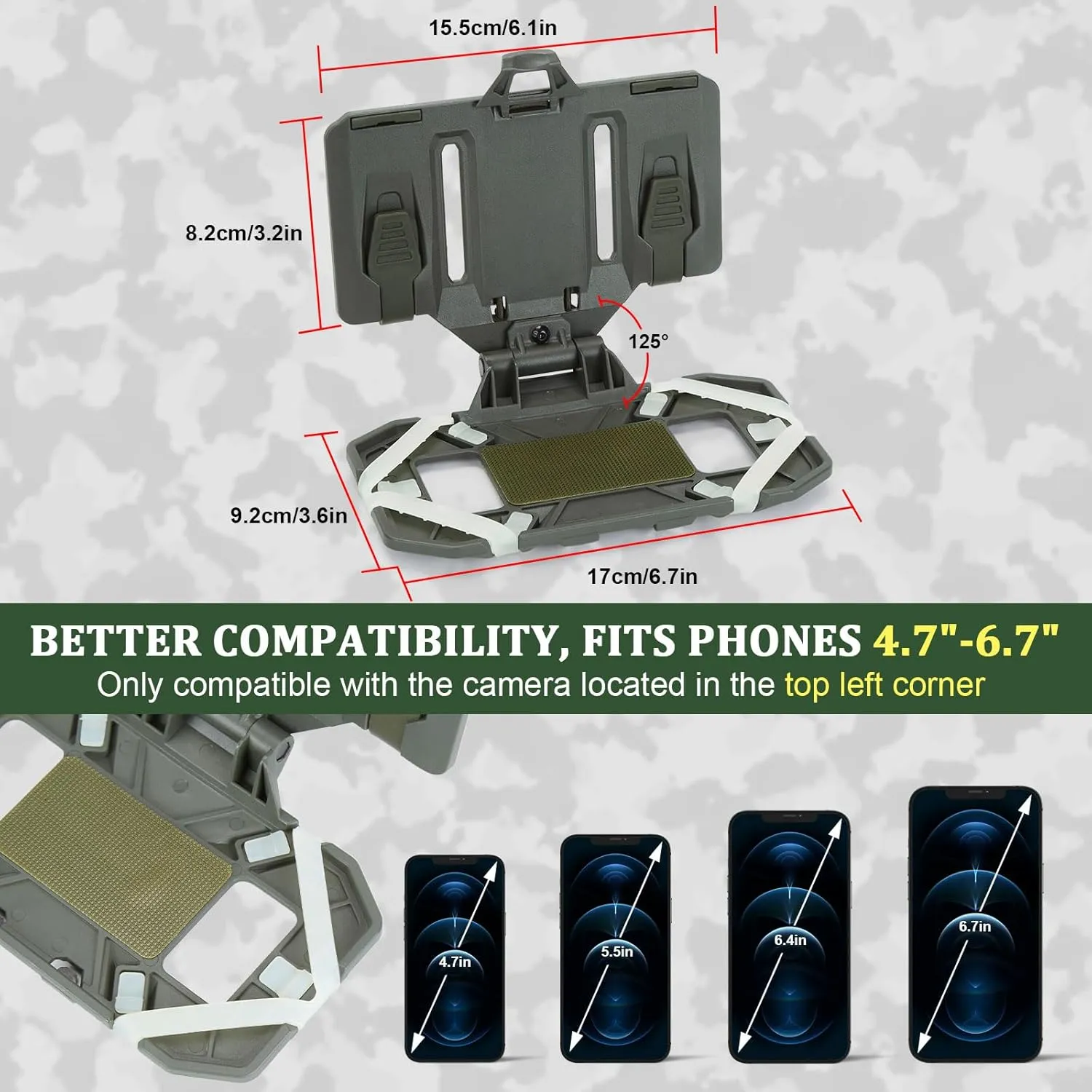 AGPTEK Universal Molle Tactical Phone Holder - Chest Mount for Tactical Vests and Plate Carriers, Fits 4.7"-6.7" Phones, Ideal for Outdoor Paintball, Airsoft, and Hunting