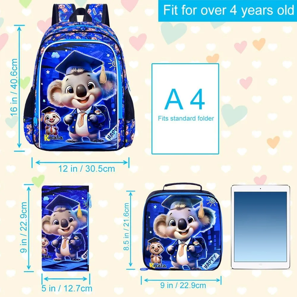 AGSDON 3PCS Backpack for Boys, Kids Elementary Bookbag with Lunch Box, Water Resistant School Backpacks for Kindergarten