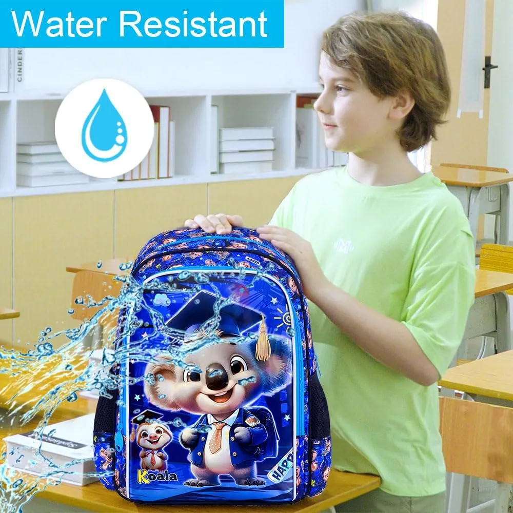 AGSDON 3PCS Backpack for Boys, Kids Elementary Bookbag with Lunch Box, Water Resistant School Backpacks for Kindergarten