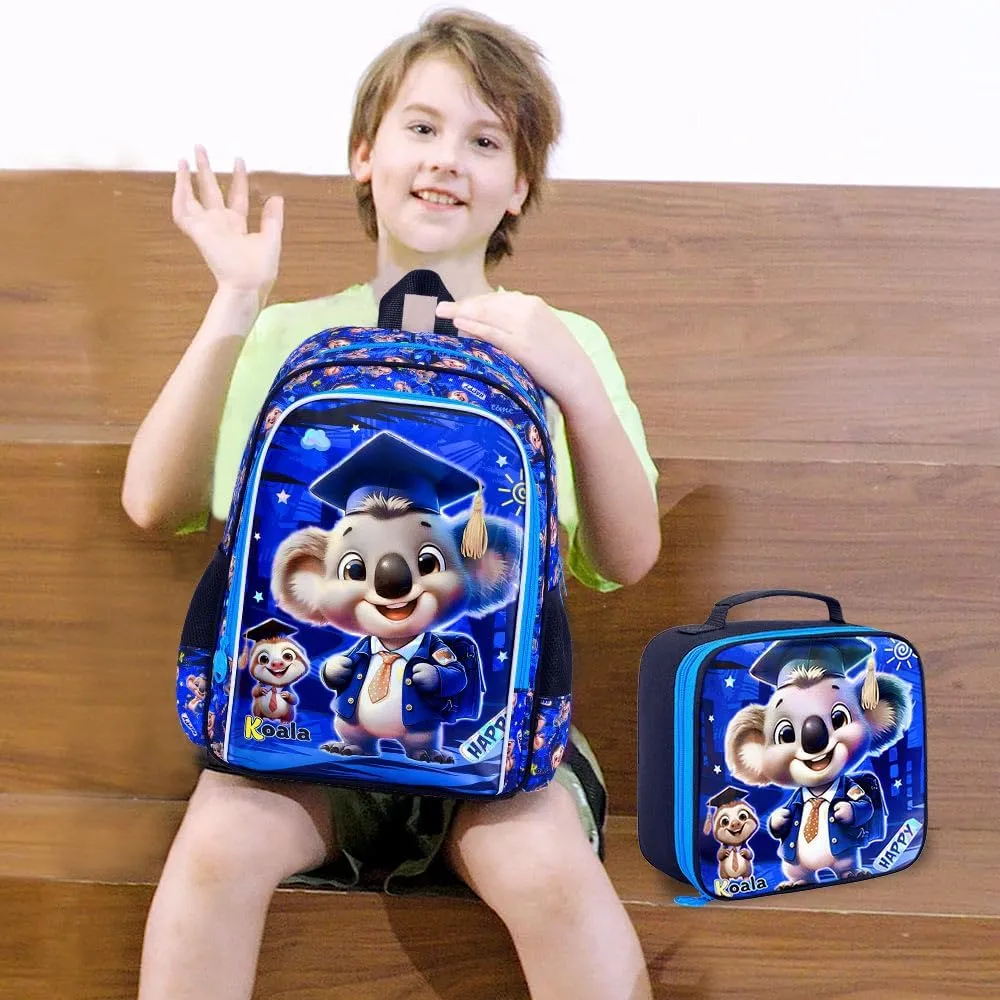AGSDON 3PCS Backpack for Boys, Kids Elementary Bookbag with Lunch Box, Water Resistant School Backpacks for Kindergarten