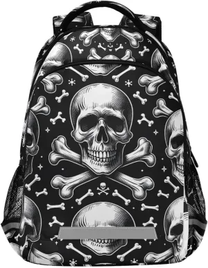 ALAZA Black and White Skulls Bones Backpack for Boys Girls Students Elementary School Bag Kids Bookbag Travel Daypack