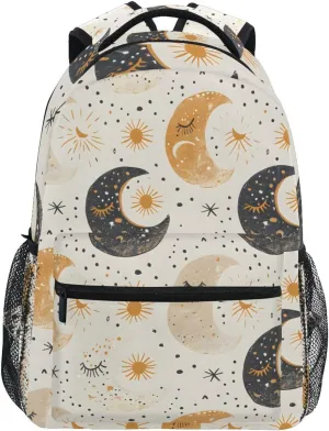 ALAZA Boho Moon Phases Beige White Backpacks for Girls Boys Elementary School Bag Kids Bookbag Personalized Travel Daypack Students Rucksack with Multiple Pockets 17in