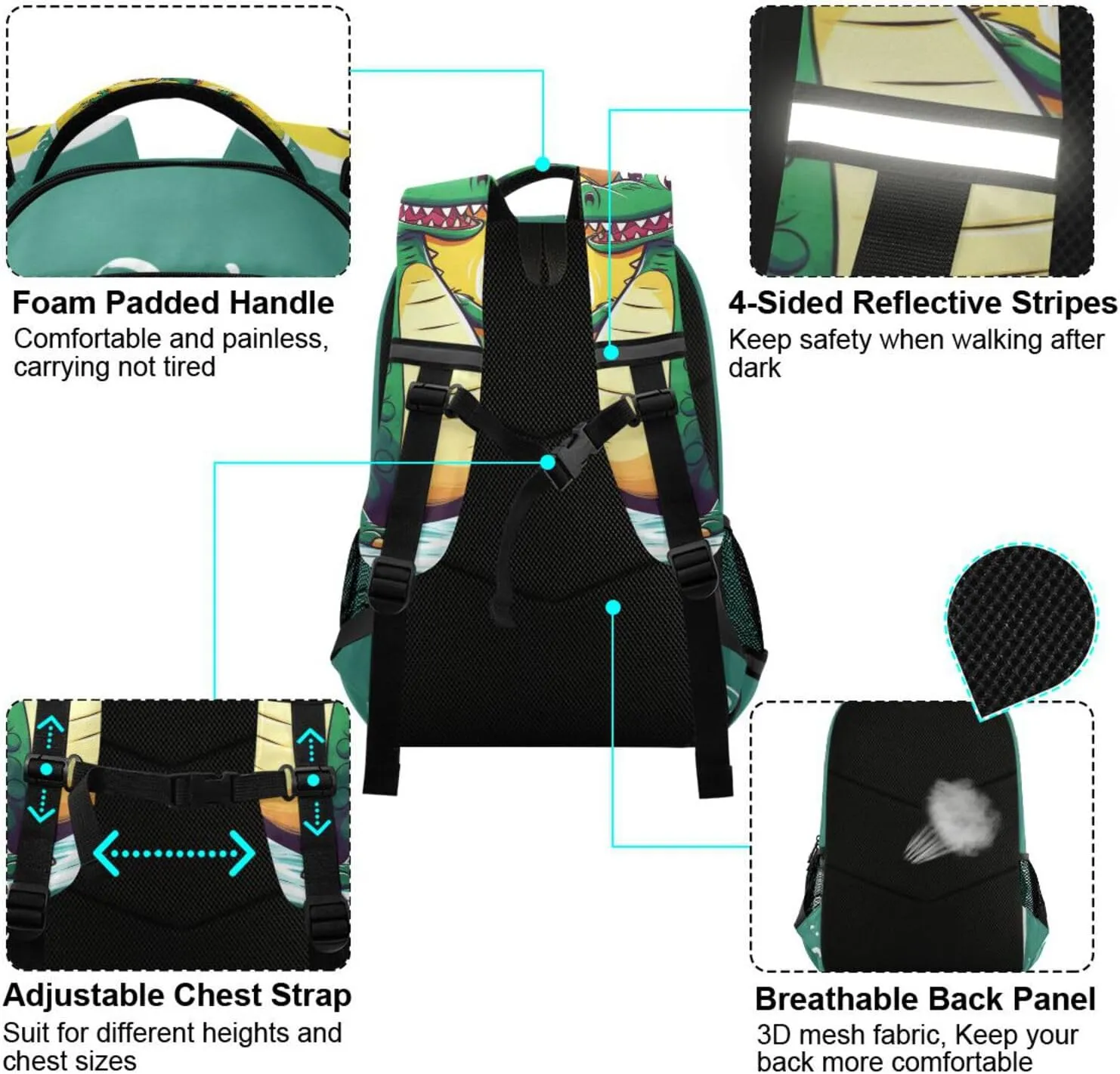 ALAZA Cute Green Crocodile Backpacks Travel Laptop Daypack School Book Bag for Men Women Teens Kids
